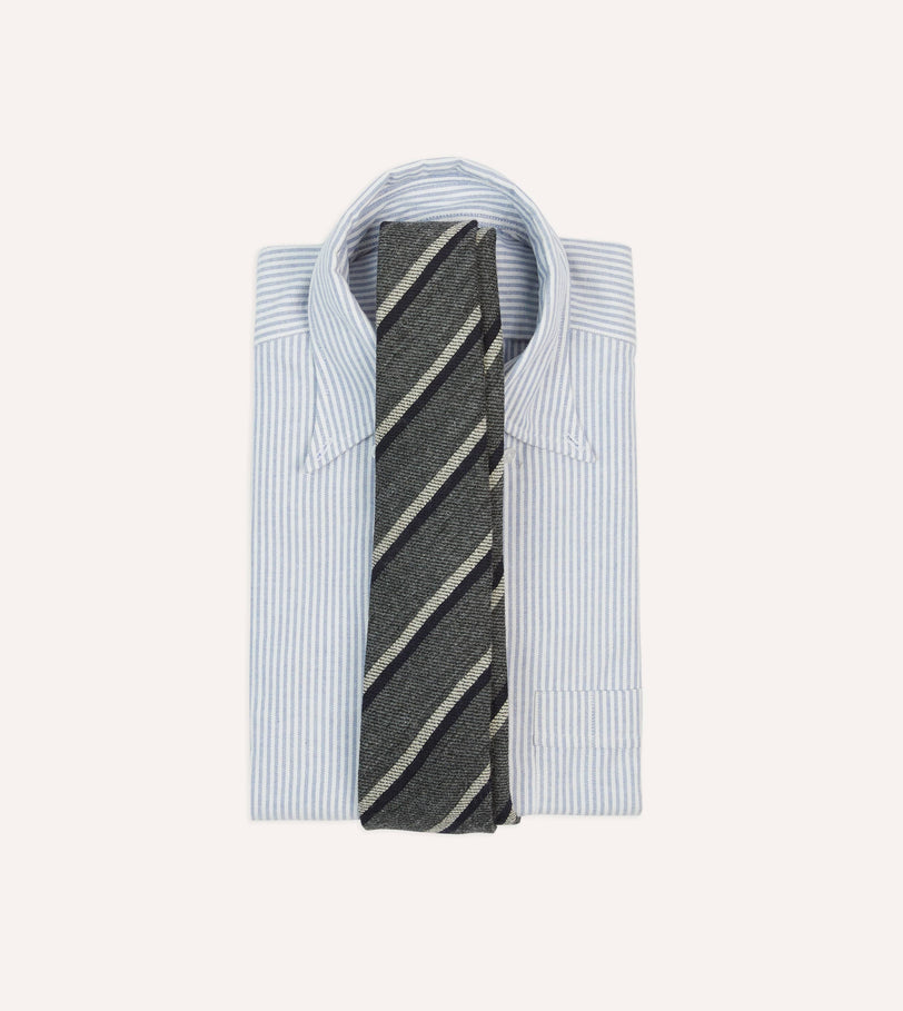 Grey Double Stripe Hand Rolled Wool Tie