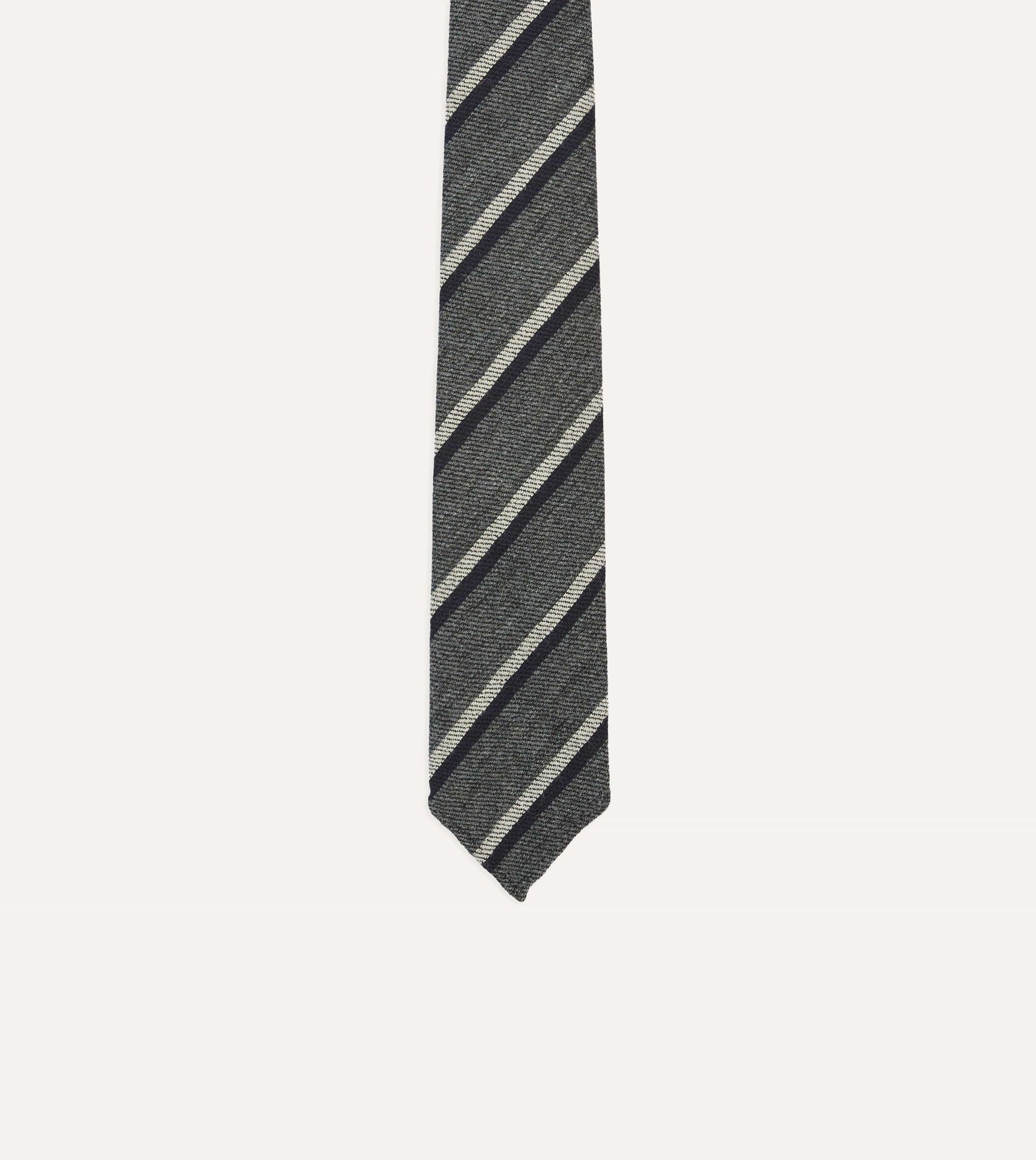 Grey Double Stripe Hand Rolled Wool Tie