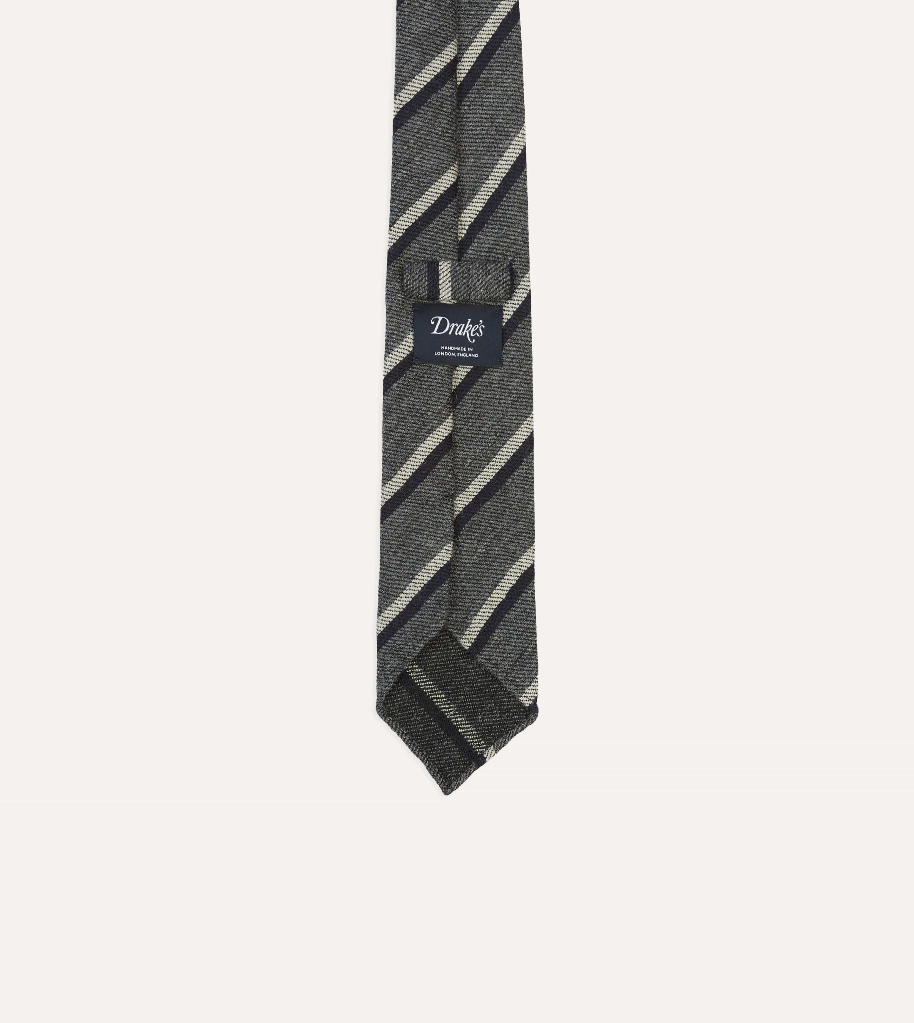 Grey Double Stripe Hand Rolled Wool Tie