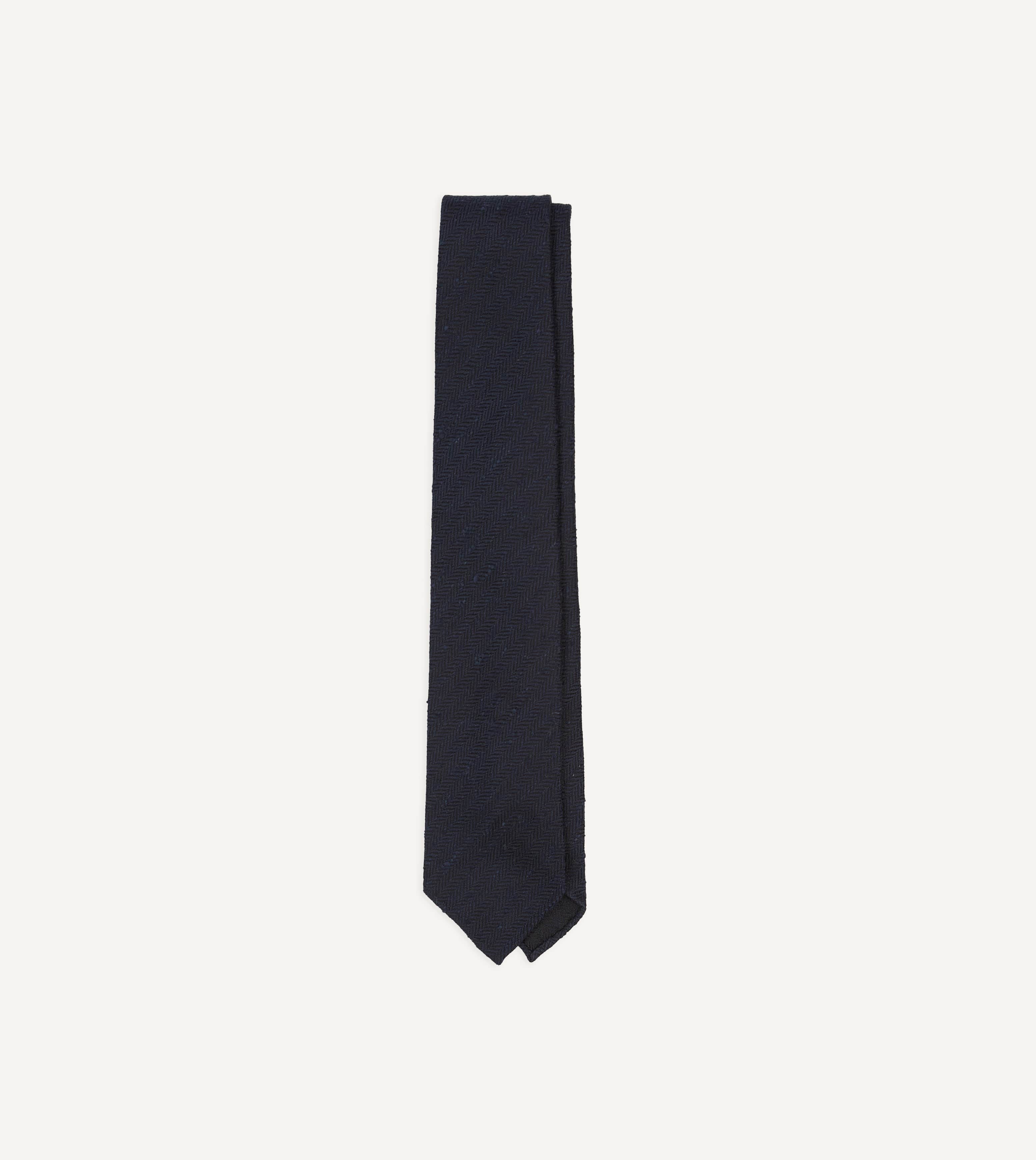 Navy Shantung Silk Hand-Rolled Tie