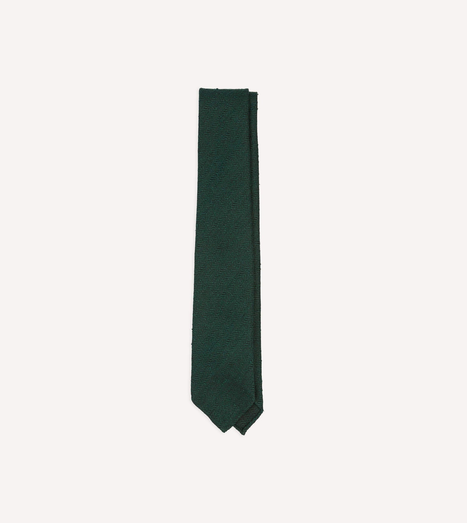 Green Herringbone Shantung Hand Rolled Silk Tie