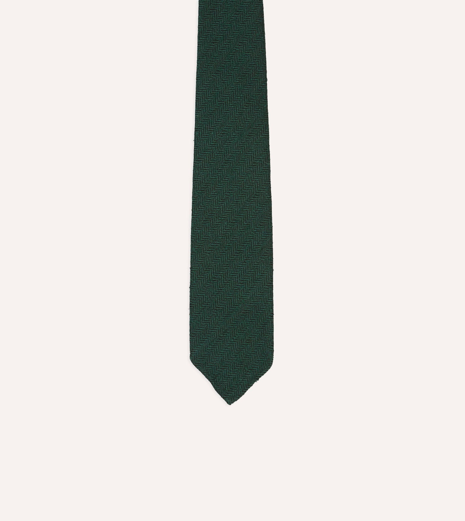 Green Herringbone Shantung Hand Rolled Silk Tie