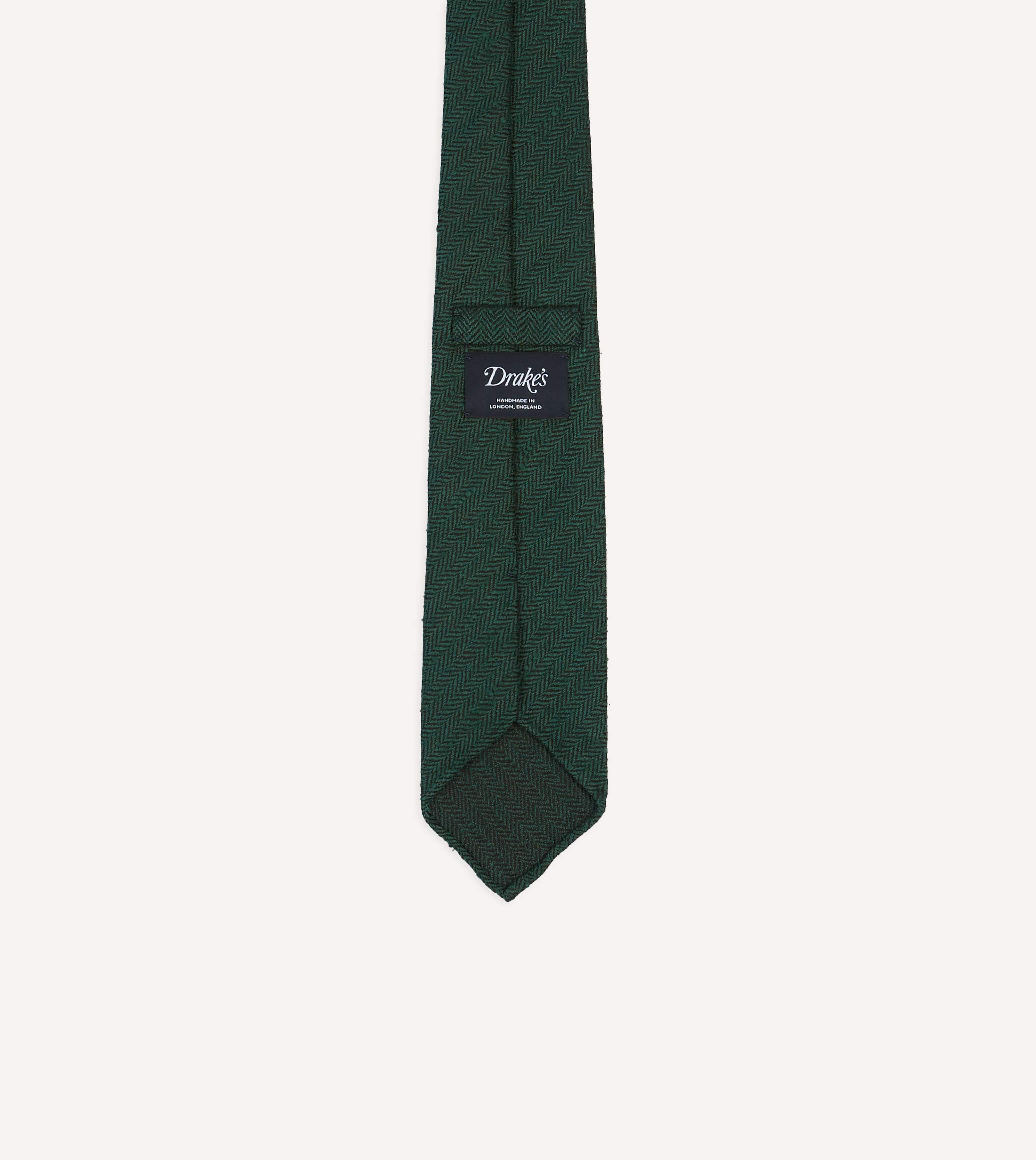 Green Herringbone Shantung Hand Rolled Silk Tie