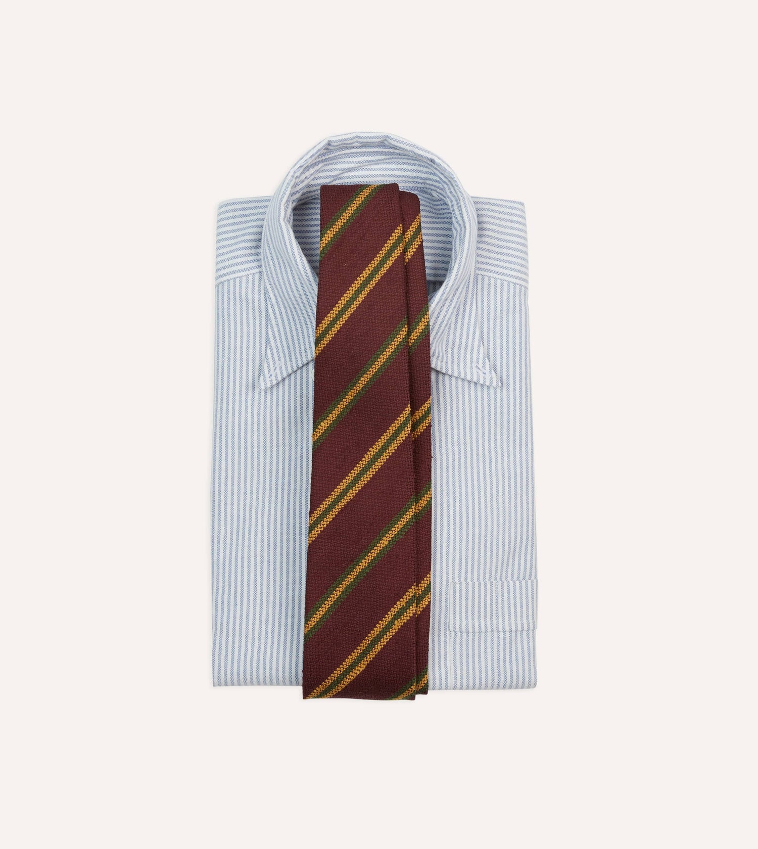 Red, Gold and Green Sandwich Stripe Shantung Silk Tie