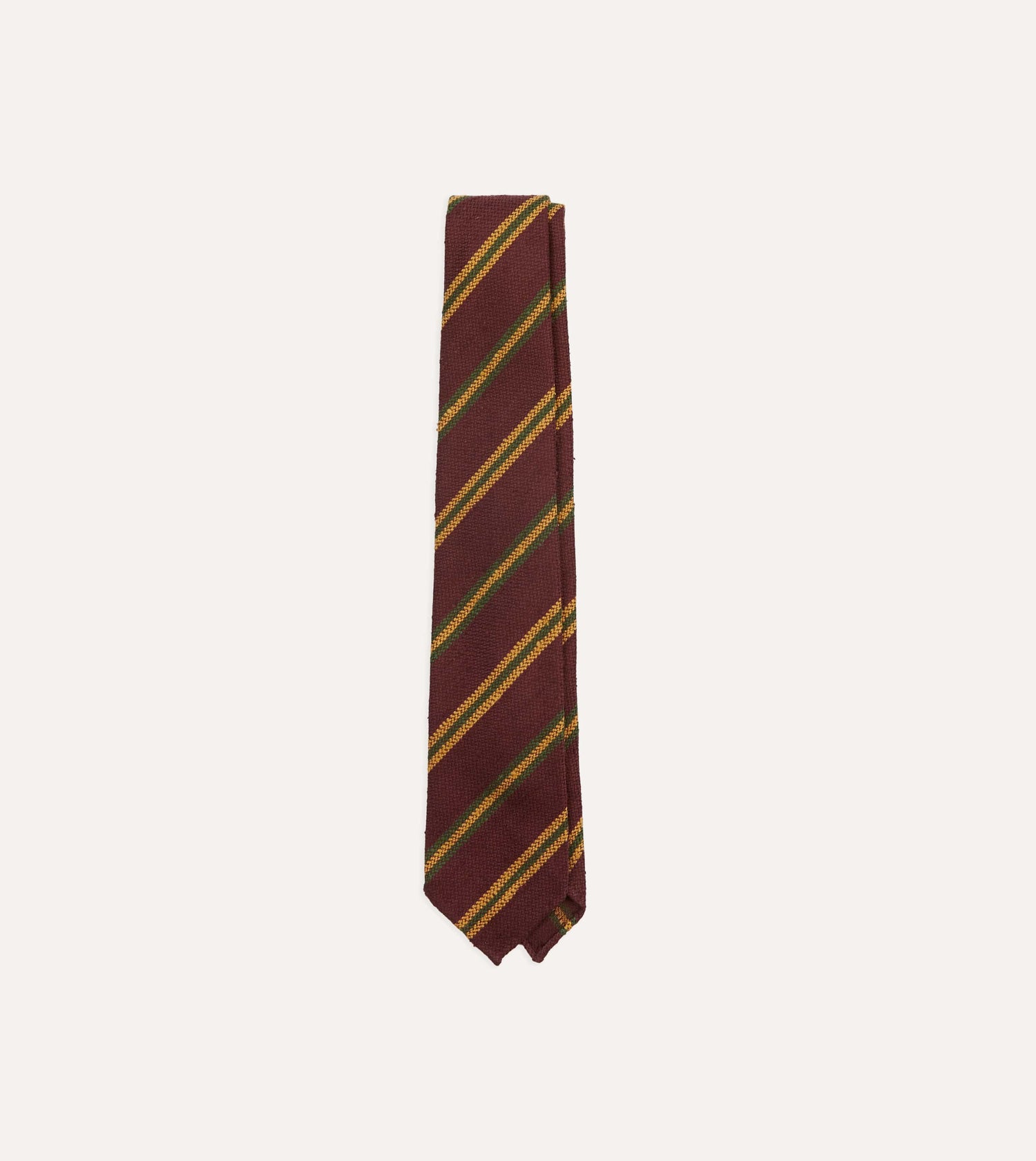 Red, Gold and Green Sandwich Stripe Shantung Silk Tie
