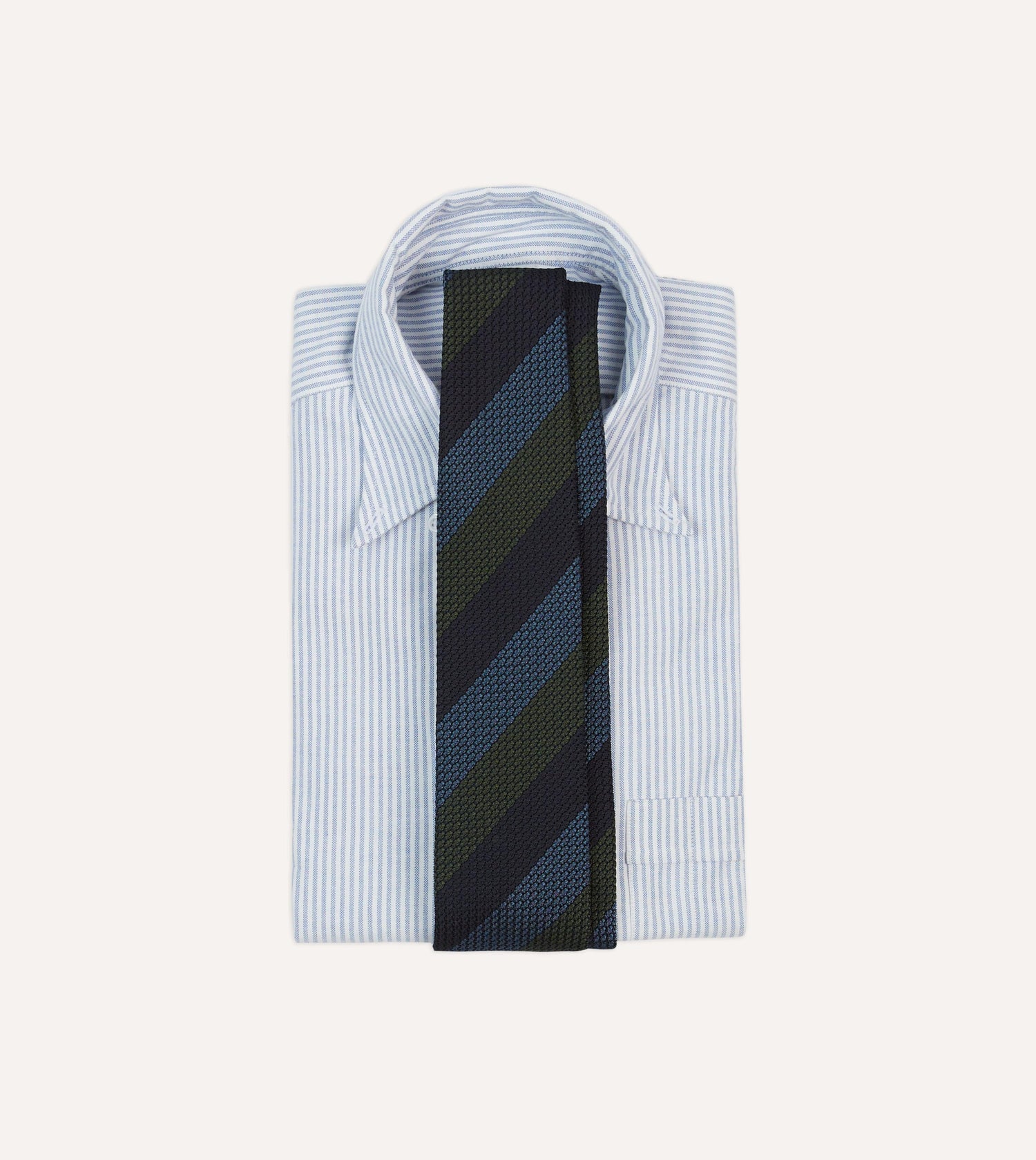 Navy, Green and Blue Block Stripe Hand Rolled Silk Grenadine Tie