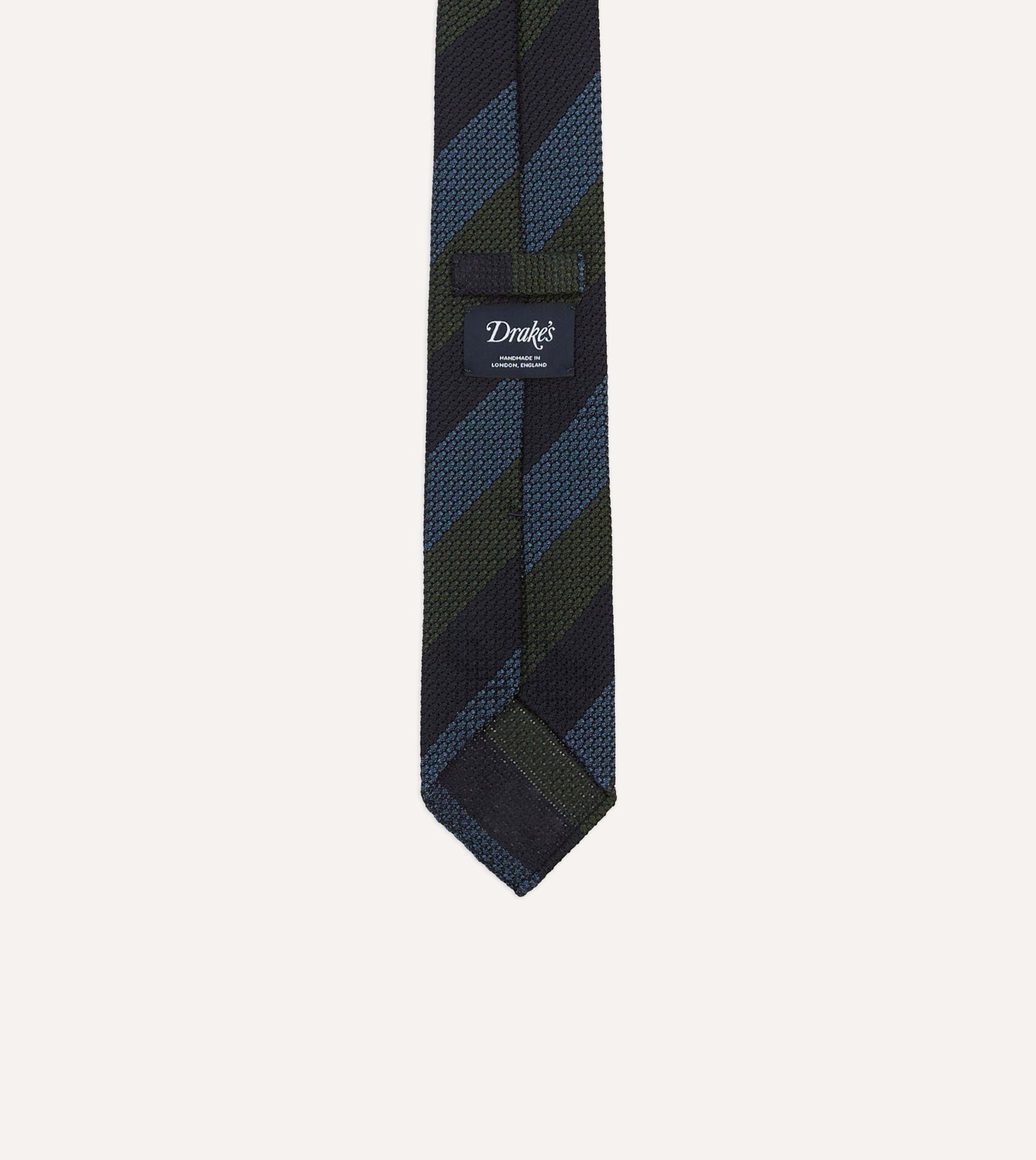Navy, Green and Blue Block Stripe Hand Rolled Silk Grenadine Tie