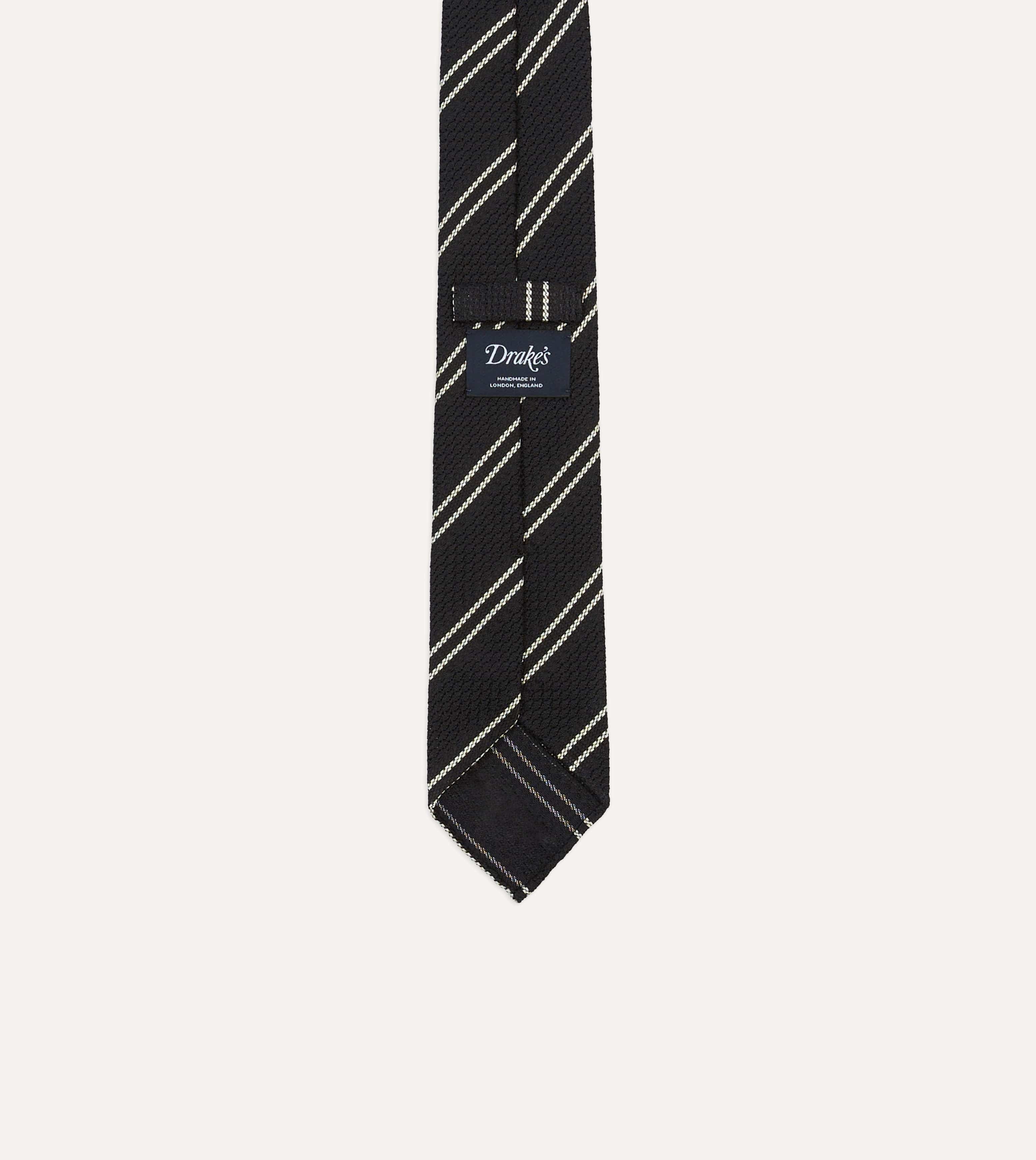 Navy Double Stripe Hand Rolled Silk Grenadine Tie