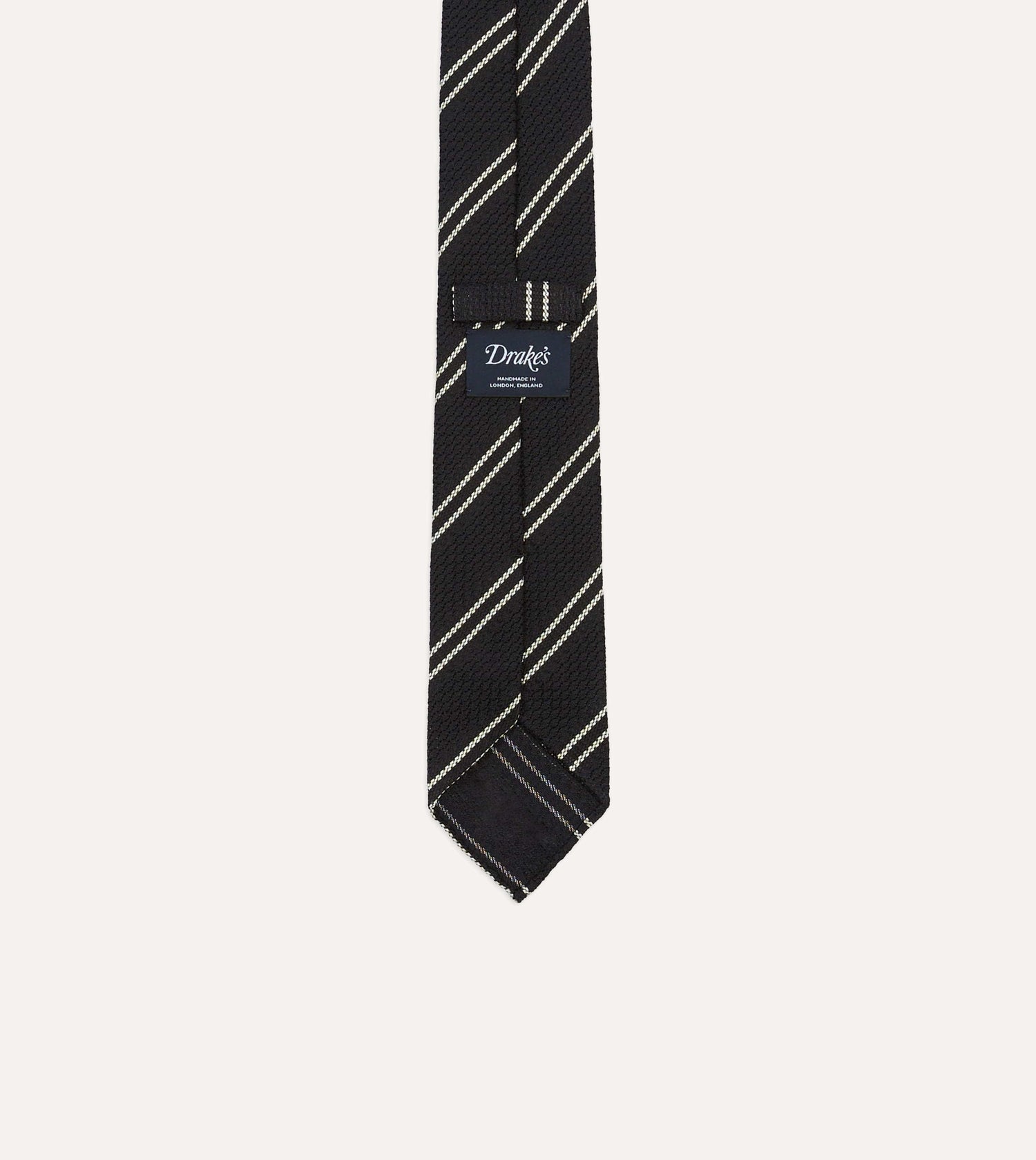Navy Double Stripe Hand Rolled Silk Grenadine Tie
