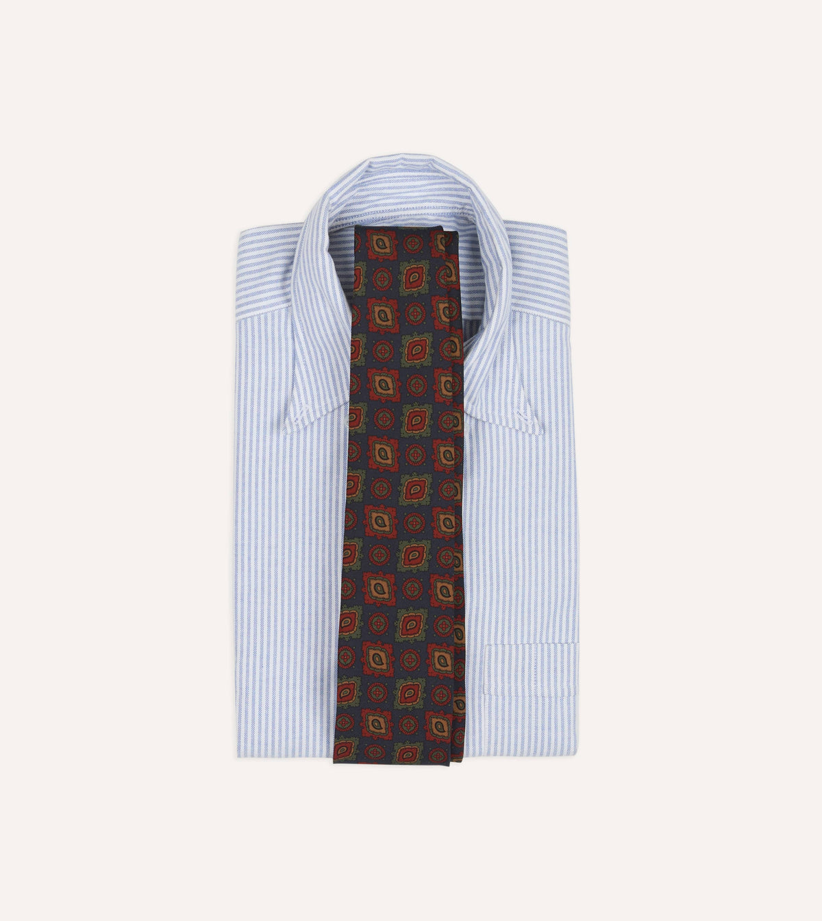 Navy Paisley Medallion Print Wool-Silk Hand Rolled Tie