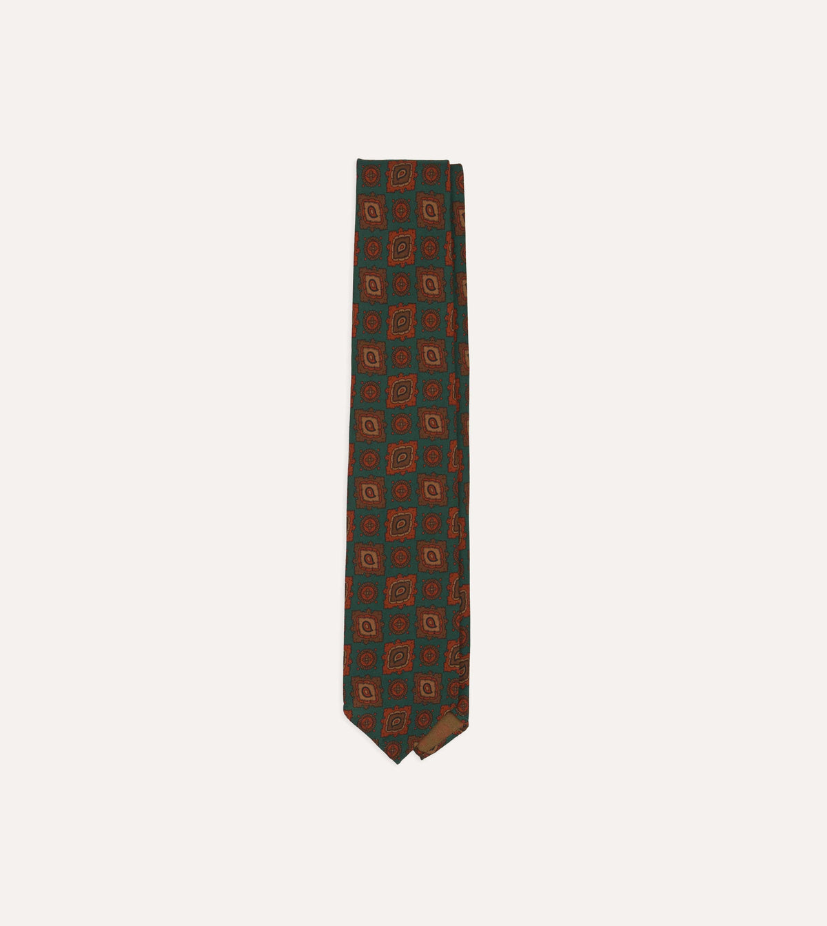 Teal Paisley Medallion Print Wool-Silk Hand Rolled Tie