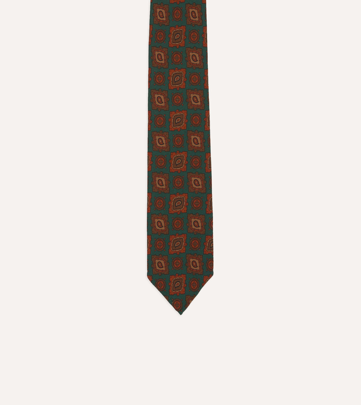Teal Paisley Medallion Print Wool-Silk Hand Rolled Tie