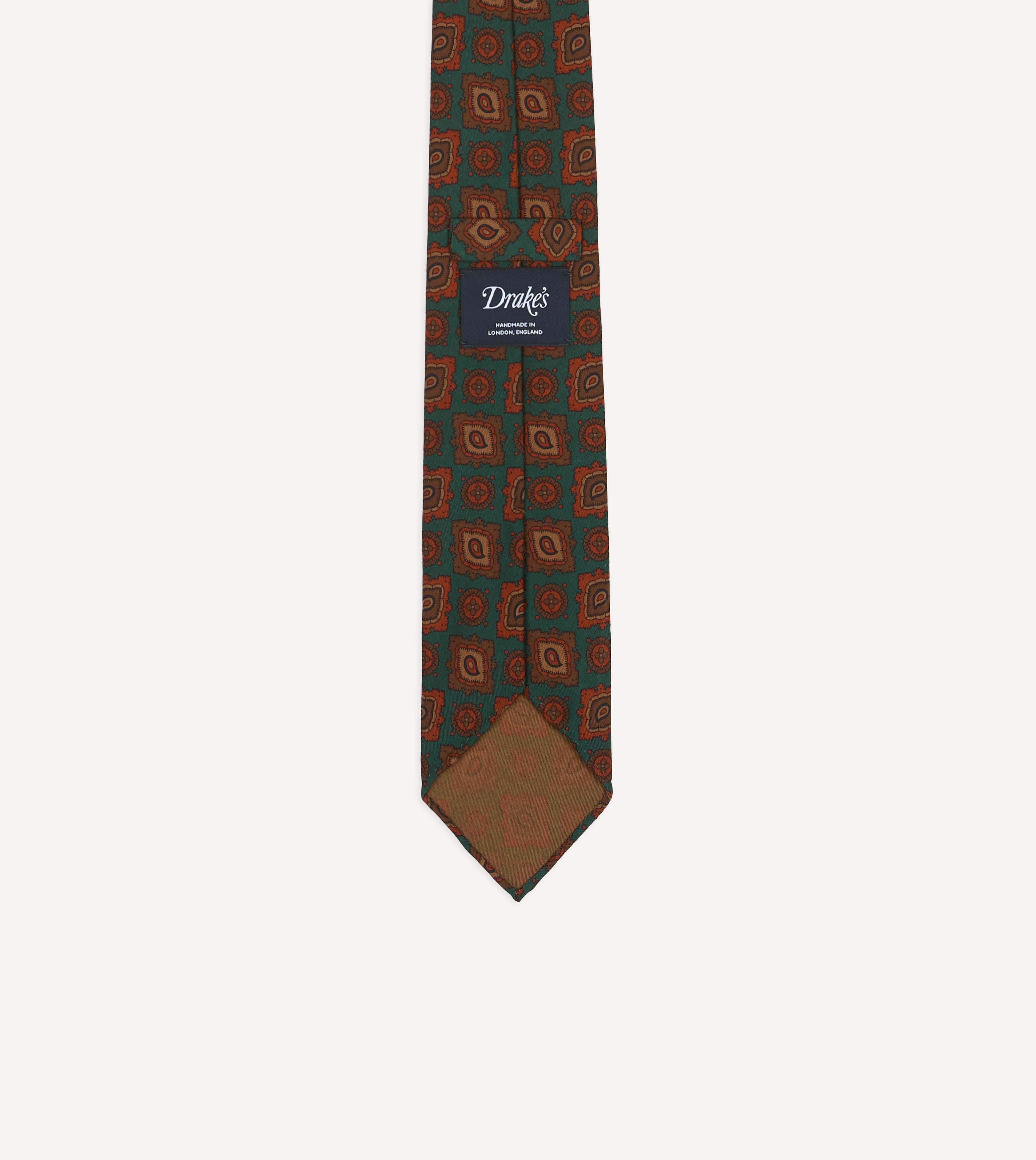 Teal Paisley Medallion Print Wool-Silk Hand Rolled Tie