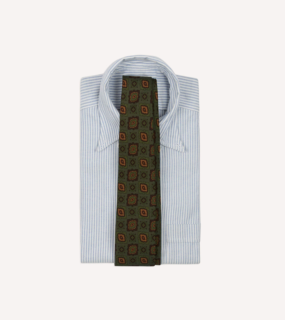 Green Paisley Medallion Print Wool-Silk Hand Rolled Tie