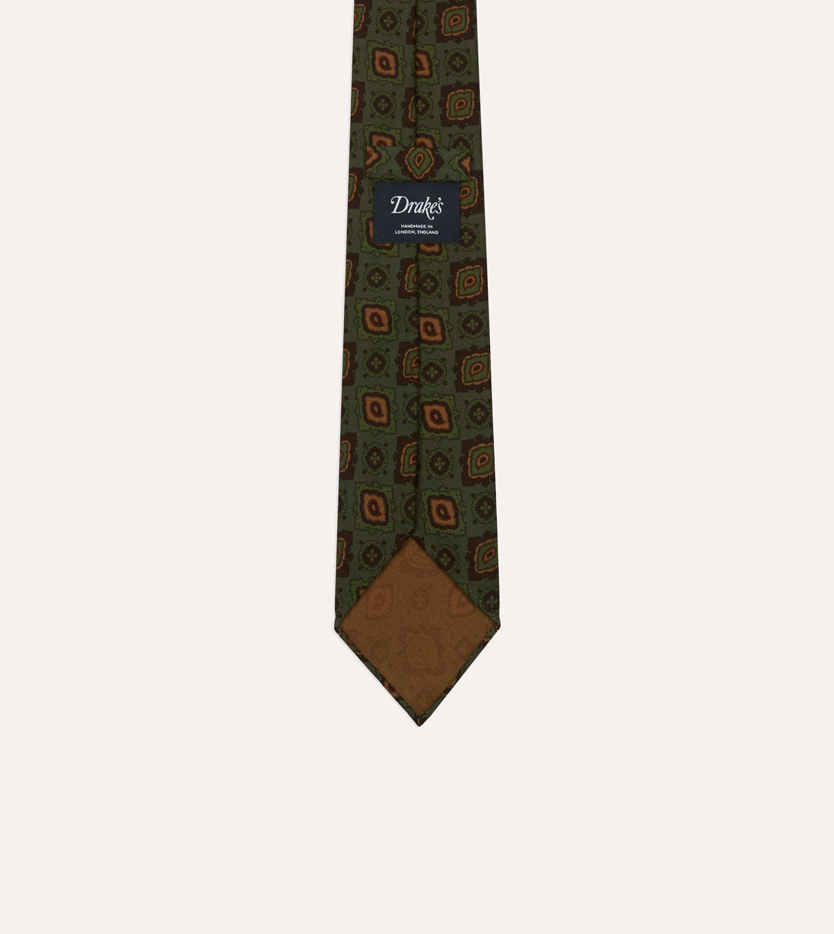 Green Paisley Medallion Print Wool-Silk Hand Rolled Tie