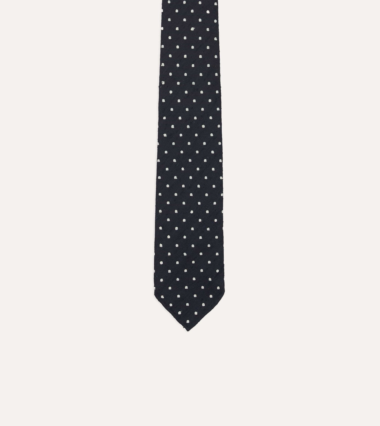 Navy Spots Shantung Silk Hand-Rolled Tie