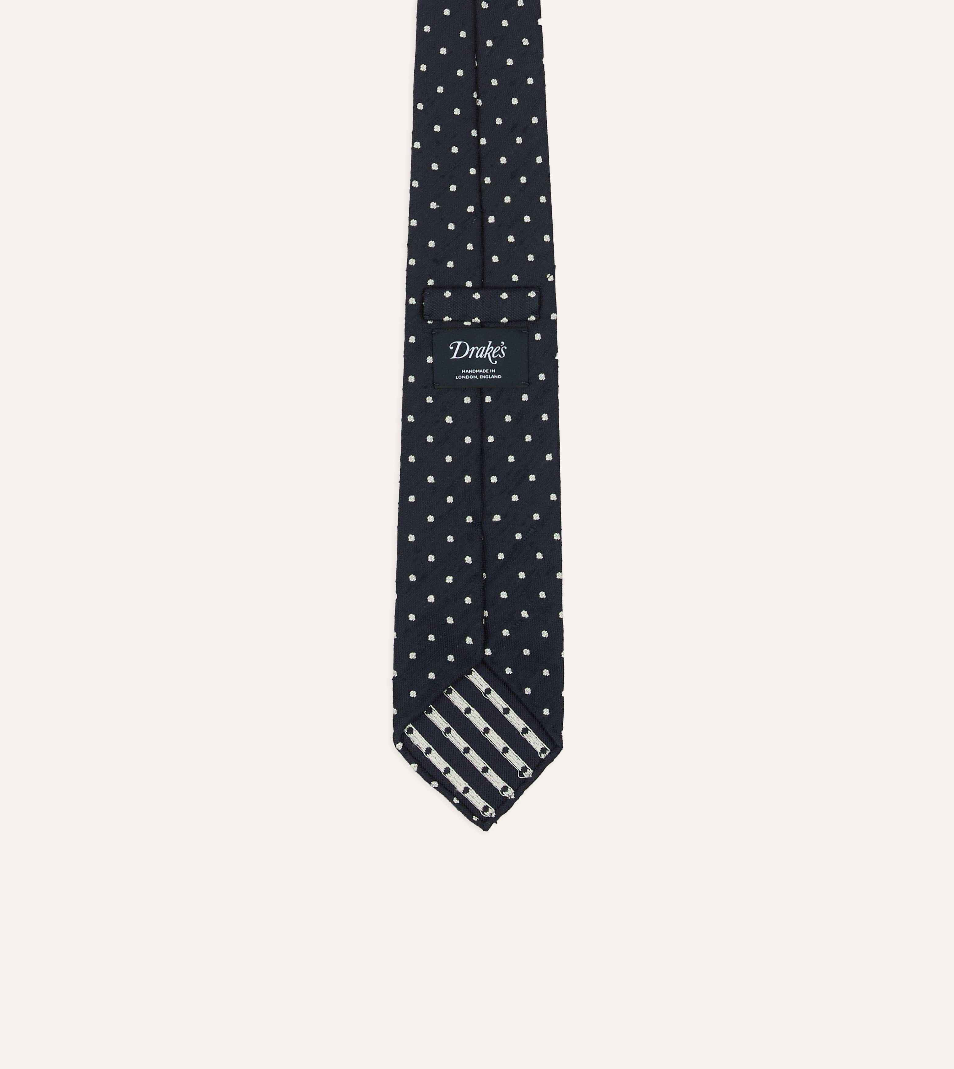 Navy Spots Shantung Silk Hand-Rolled Tie