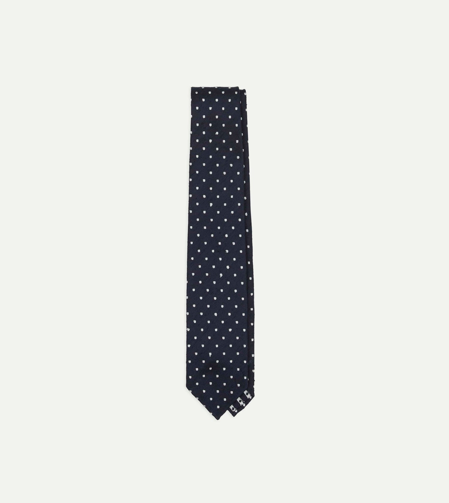Navy Dots Shantung Silk Hand-Rolled Tie