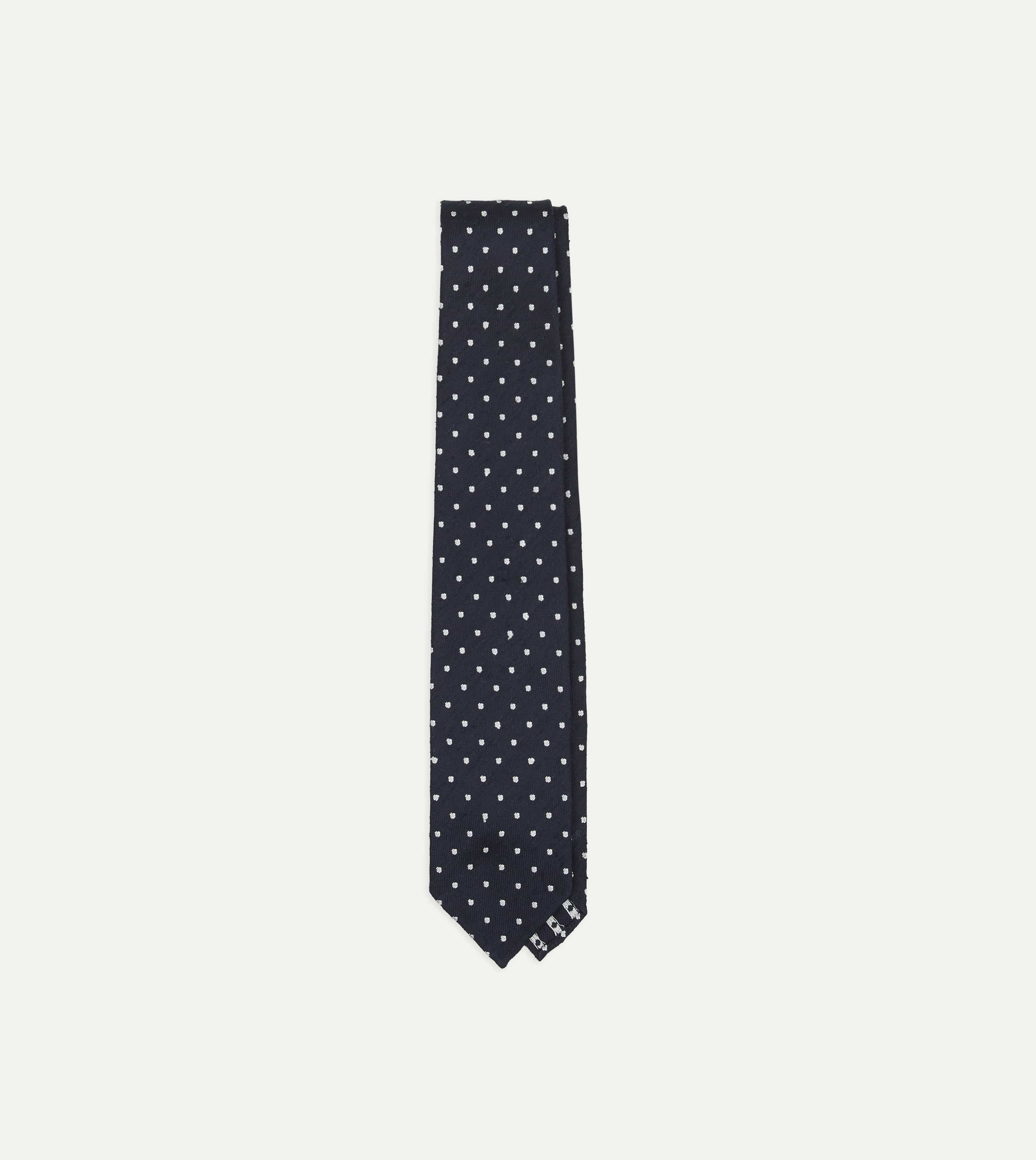 Navy Dots Shantung Silk Hand-Rolled Tie