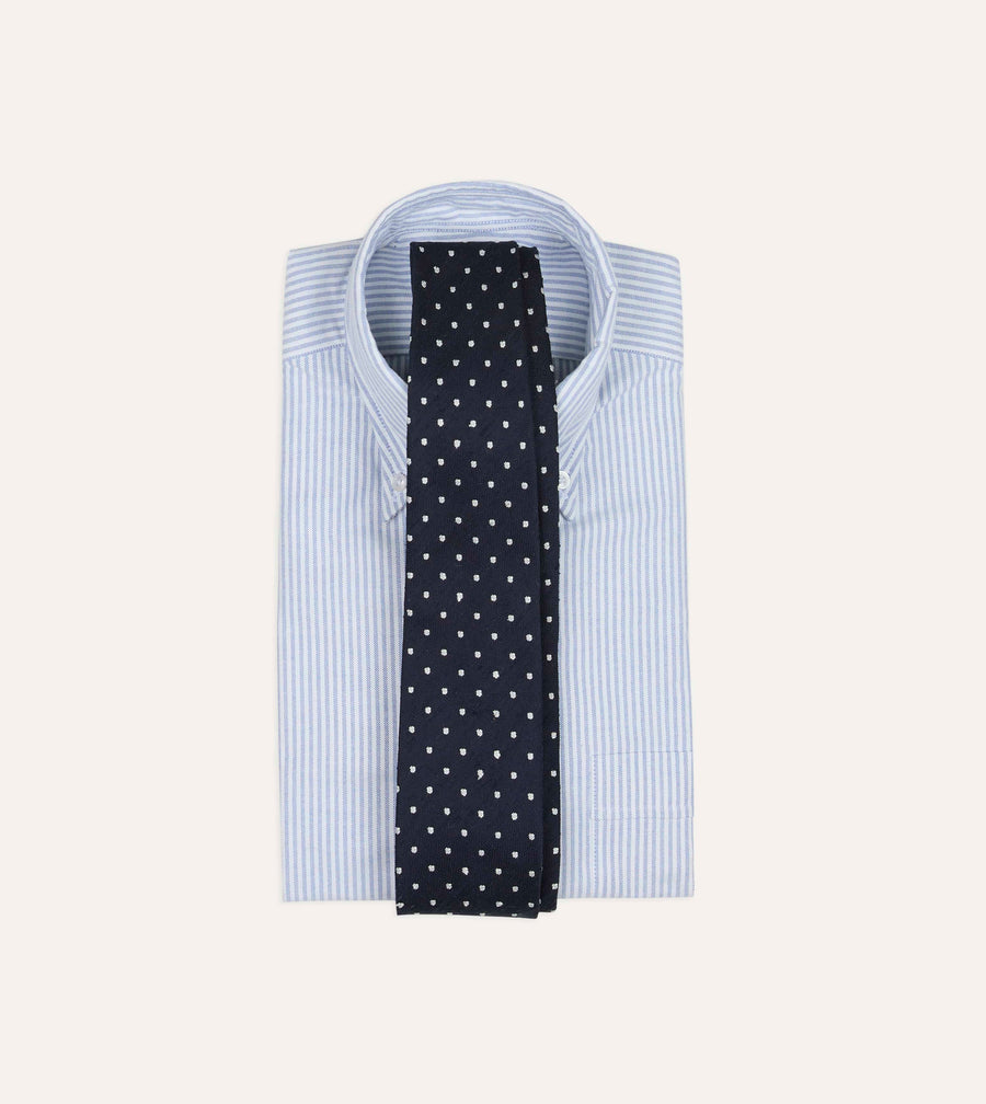 Navy Dots Shantung Silk Hand-Rolled Tie