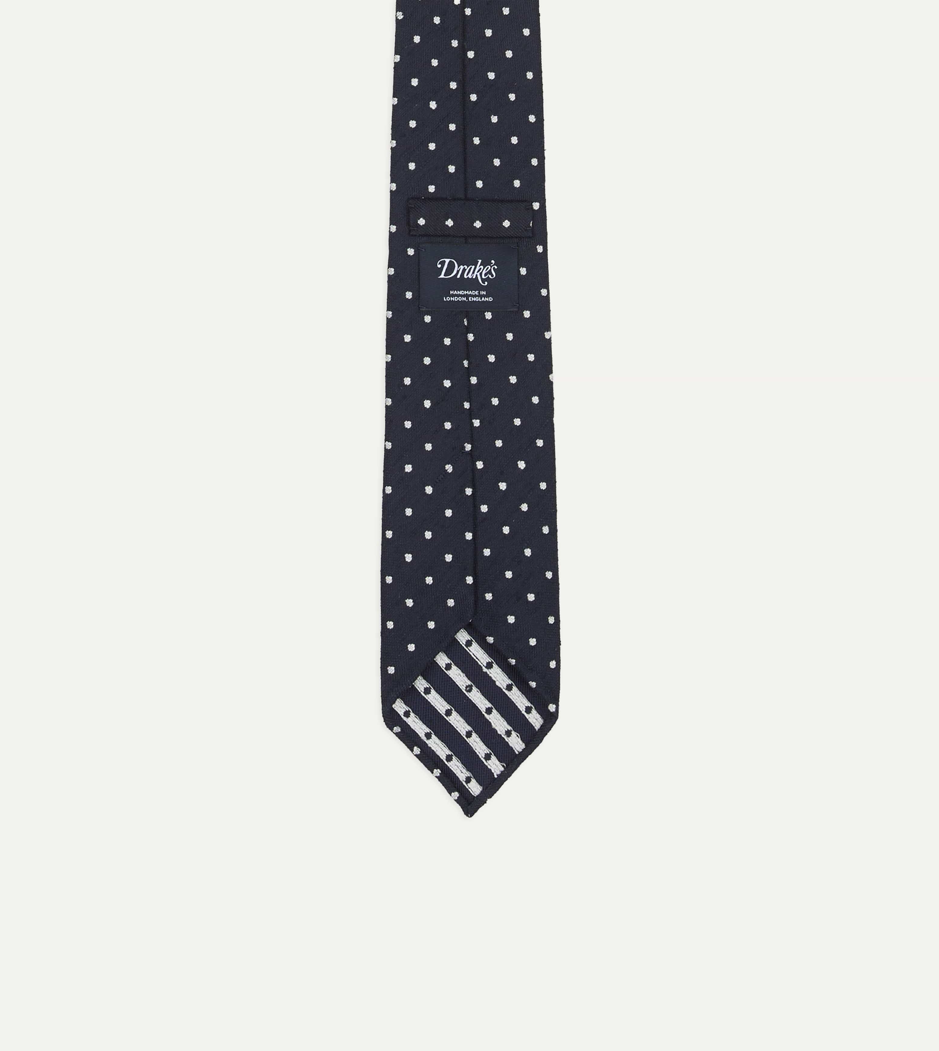 Navy Dots Shantung Silk Hand-Rolled Tie