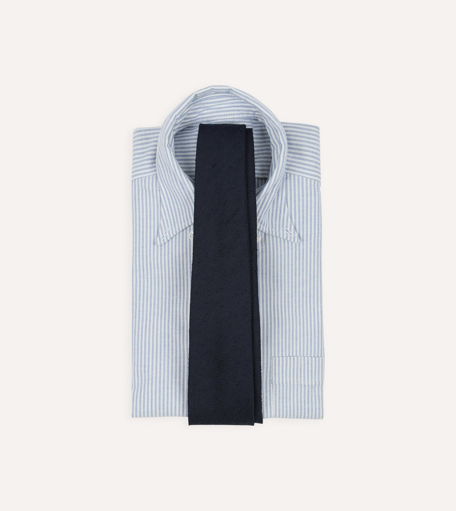 Navy Herringbone Shantung Silk Hand-Rolled Tie