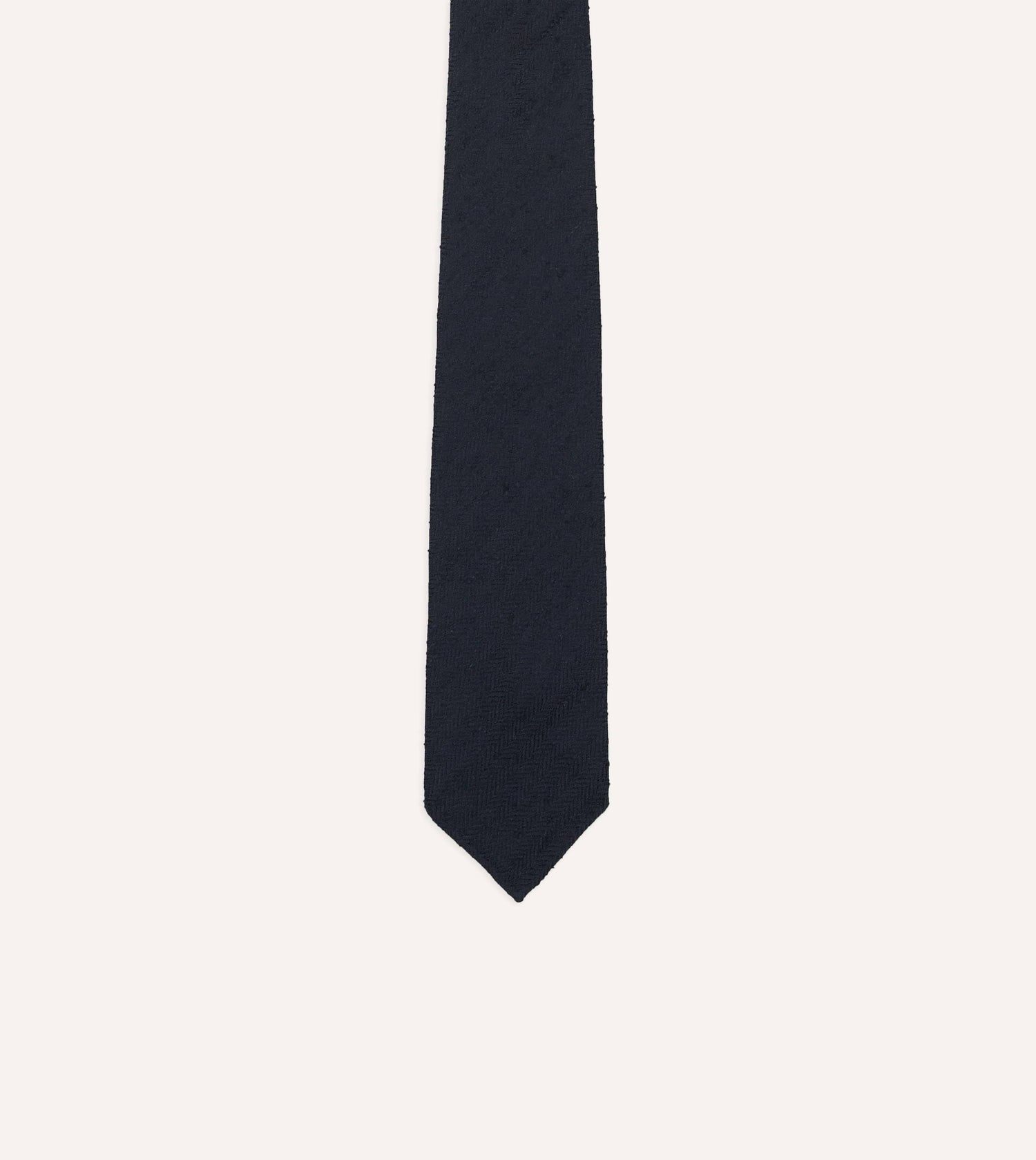 Navy Herringbone Shantung Silk Hand-Rolled Tie