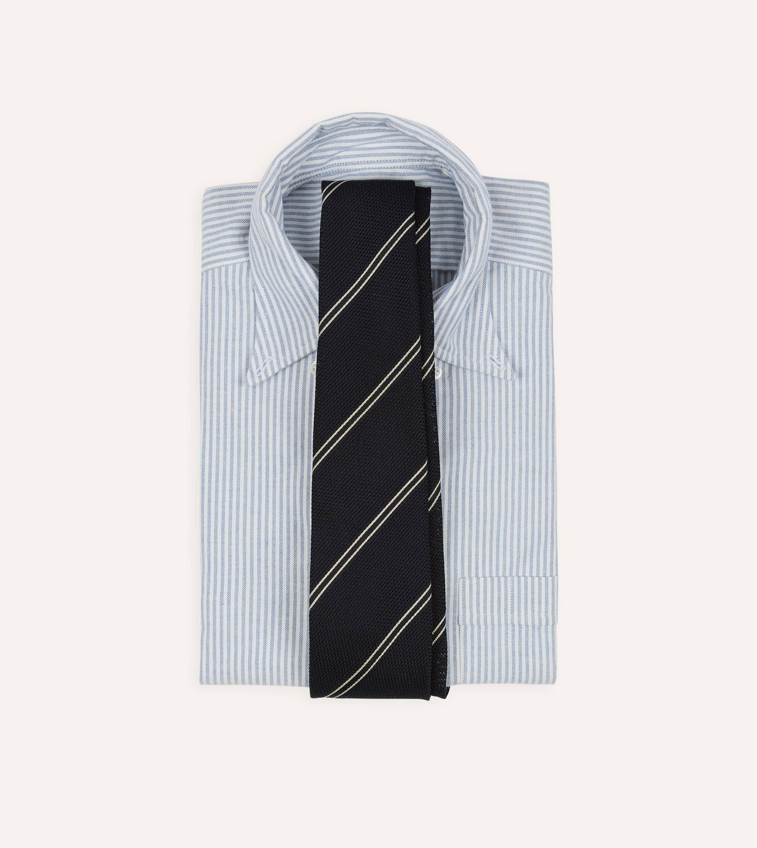 Navy and Ecru Bar Stripe Hand Rolled Silk Grenadine Tie