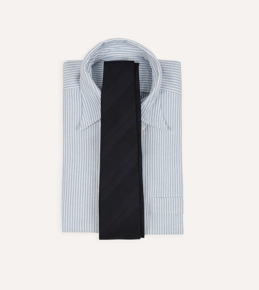 Navy Textured Stripe Hand Rolled Silk Grenadine Tie