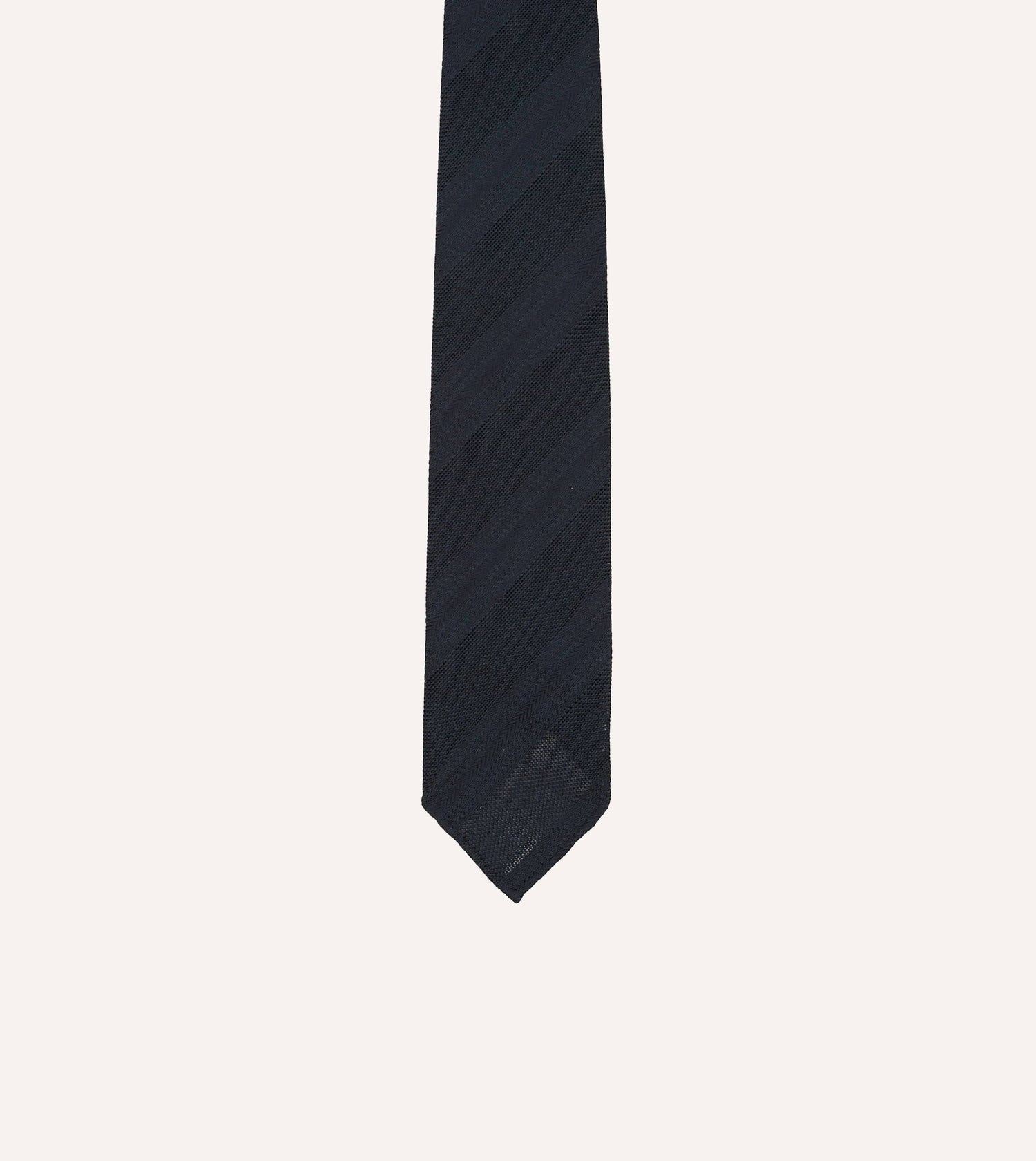 Navy Textured Stripe Hand Rolled Silk Grenadine Tie