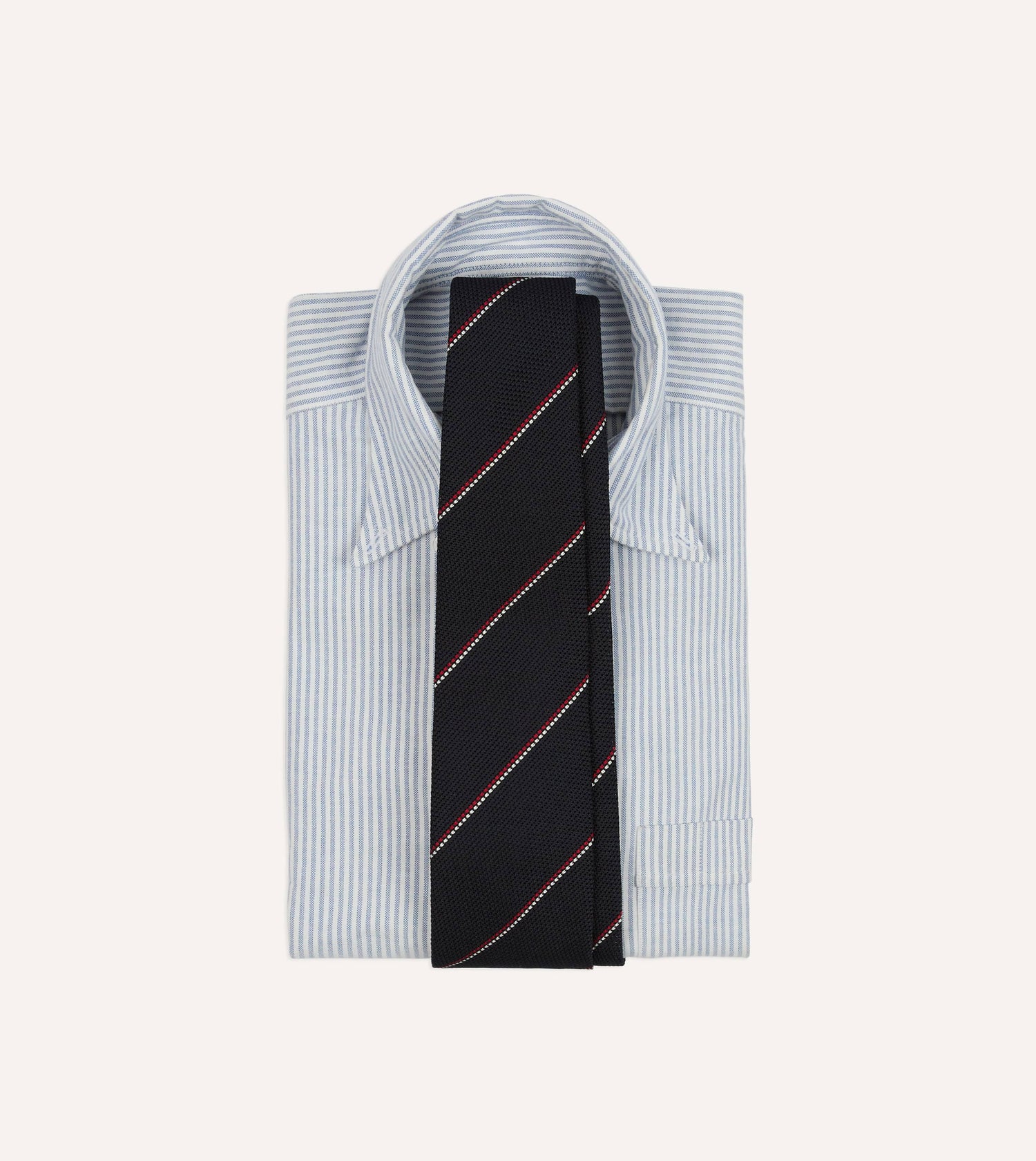 Navy and Red Double Stripe Hand Rolled Silk Grenadine Tie