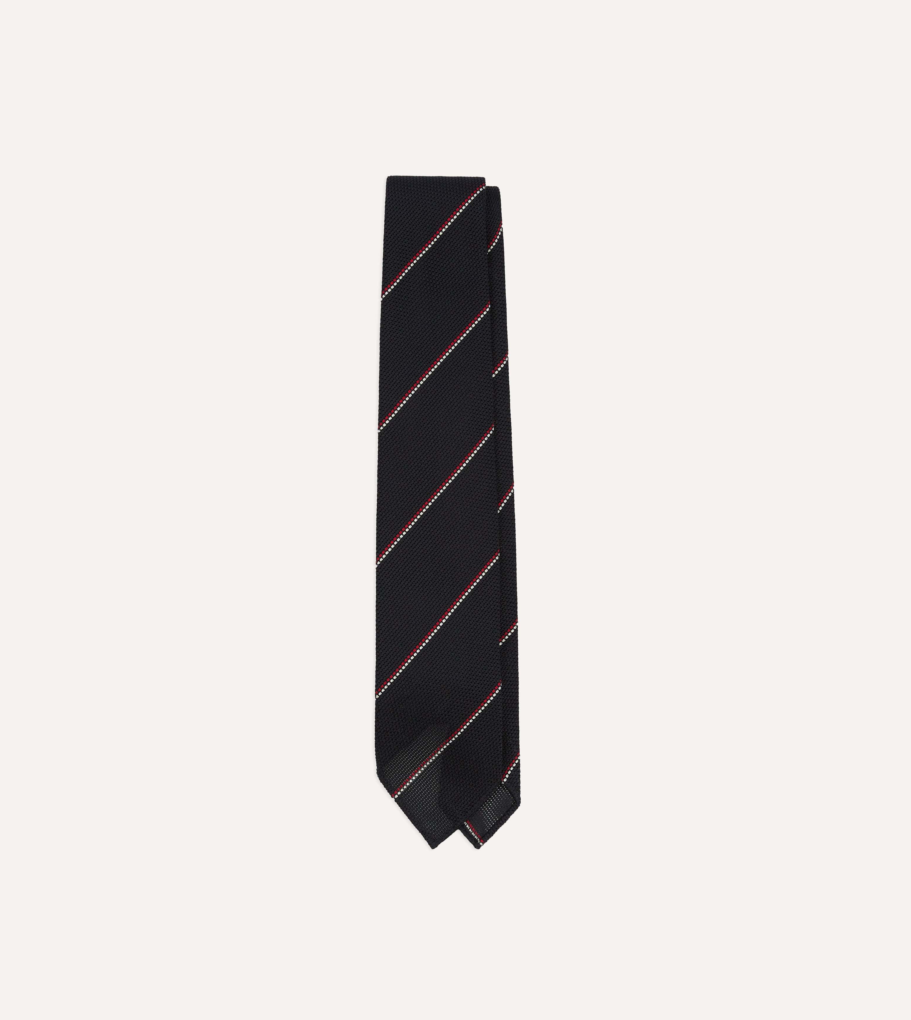 Navy and Red Double Stripe Hand Rolled Silk Grenadine Tie