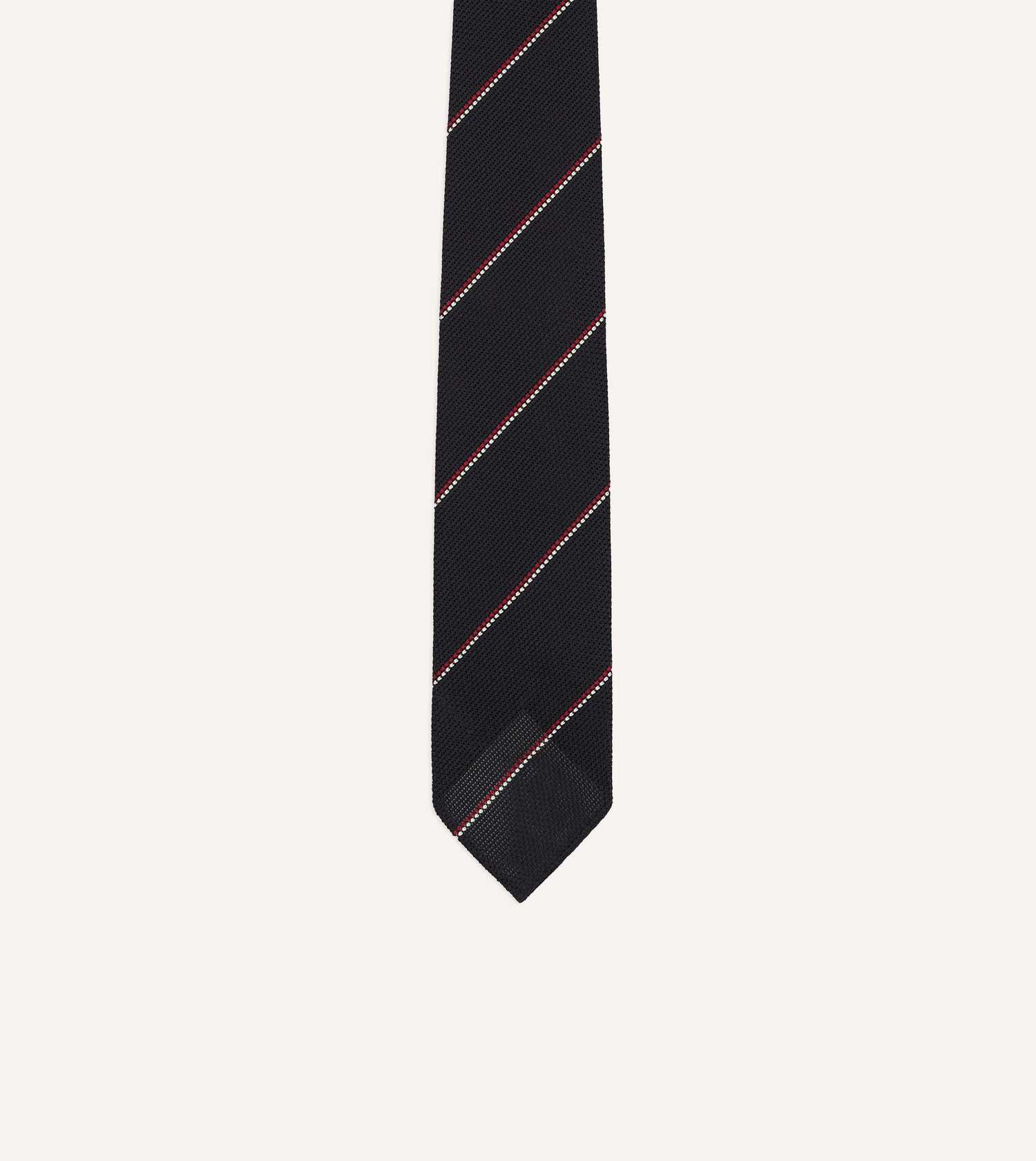 Navy and Red Double Stripe Hand Rolled Silk Grenadine Tie