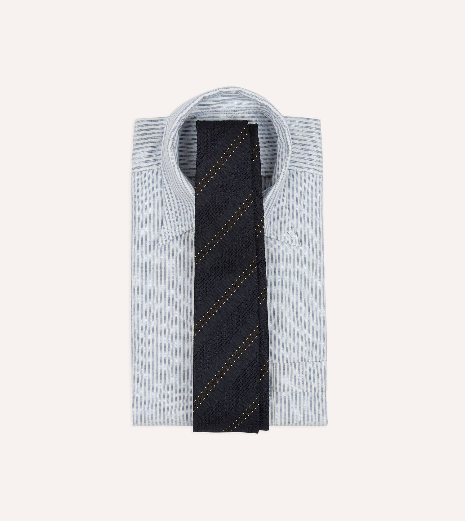 Navy and Brown Stitch Stripe Hand Rolled Silk Grenadine Tie