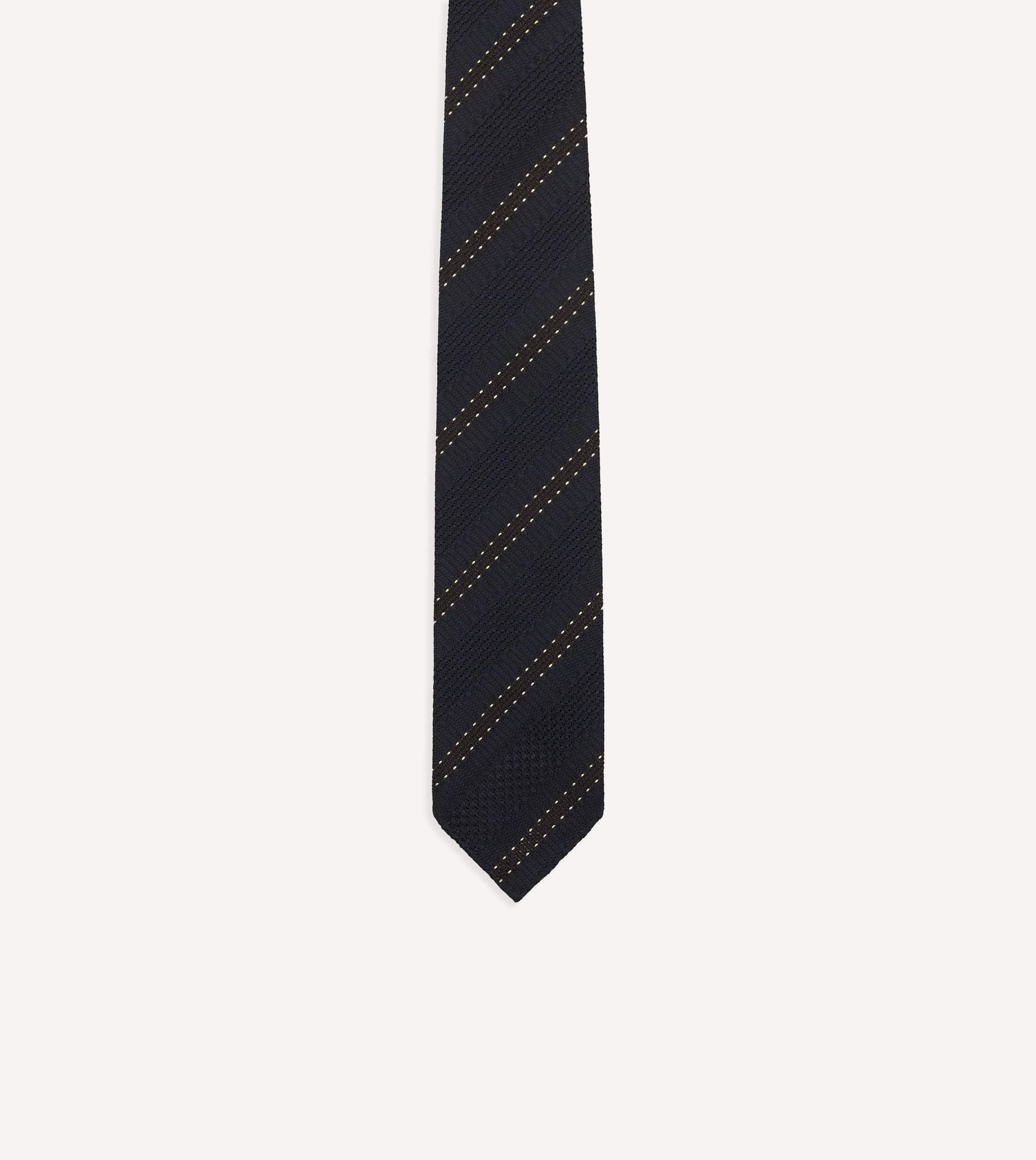 Navy and Brown Stitch Stripe Hand Rolled Silk Grenadine Tie