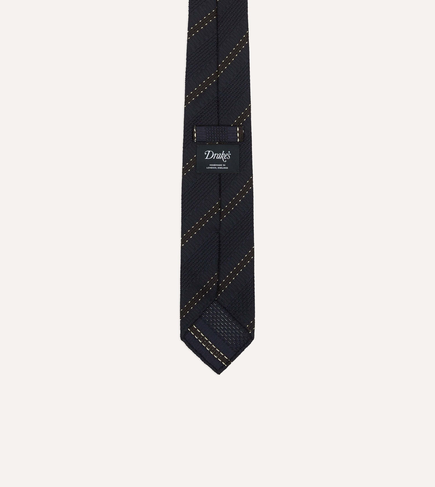 Navy and Brown Stitch Stripe Hand Rolled Silk Grenadine Tie