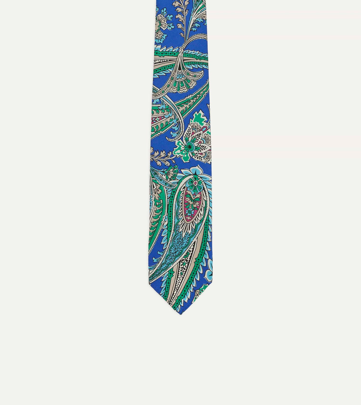 Blue Nouveau Leaves Shantung Silk Hand-Rolled Tie