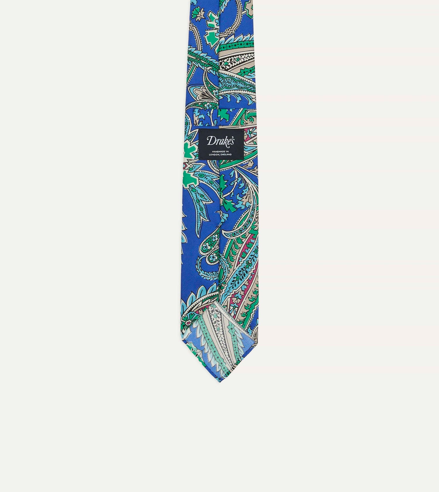 Blue Nouveau Leaves Shantung Silk Hand-Rolled Tie