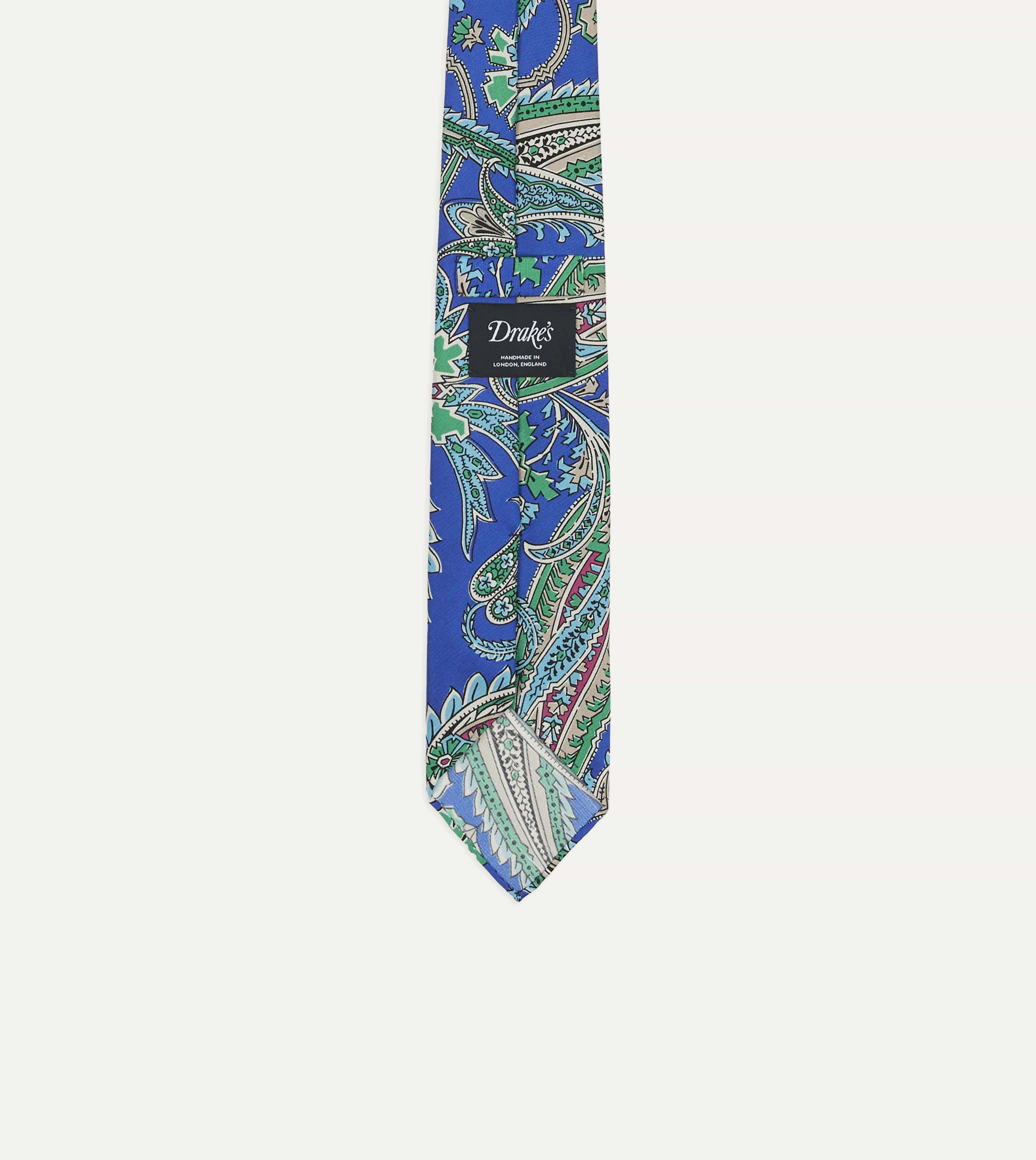 Blue Nouveau Leaves Shantung Silk Hand-Rolled Tie
