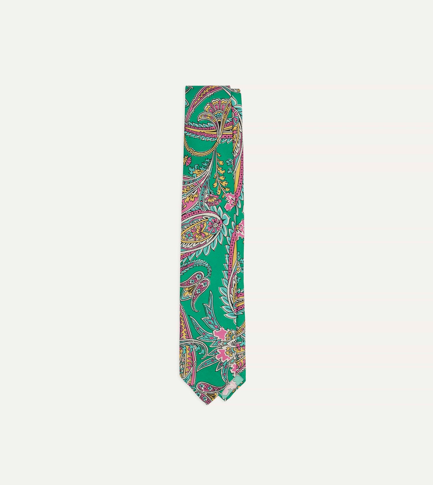Green Nouveau Leaves Shantung Silk Hand-Rolled Tie