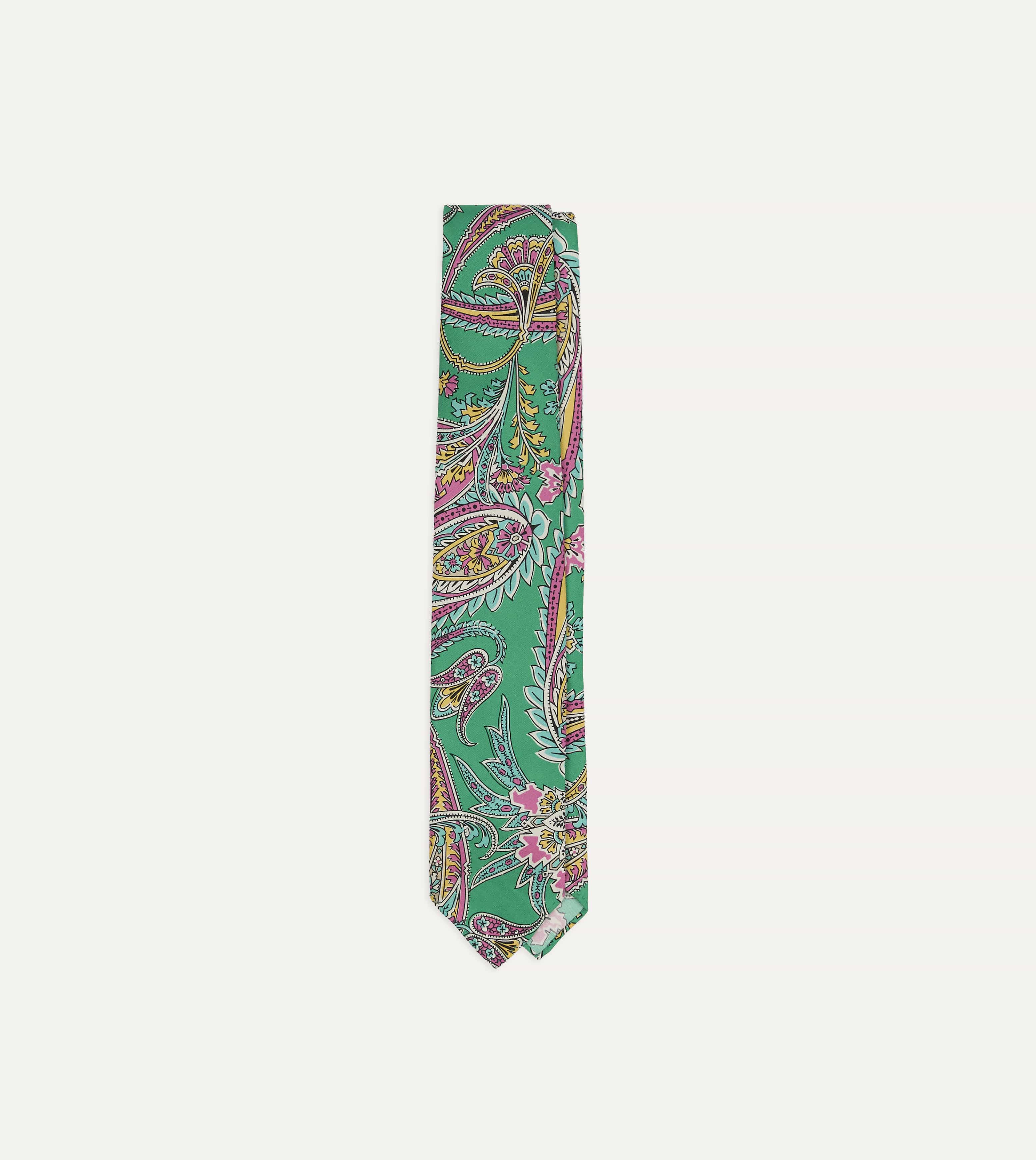 Green Nouveau Leaves Shantung Silk Hand-Rolled Tie