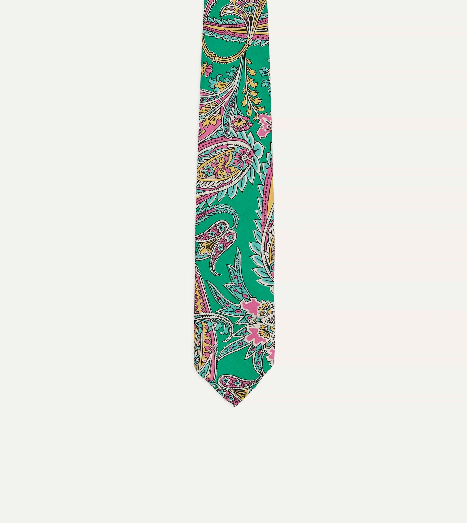 Green Nouveau Leaves Shantung Silk Hand-Rolled Tie