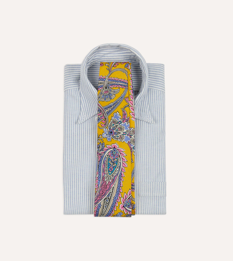Yellow Nouveau Leaves Shantung Silk Hand-Rolled Tie
