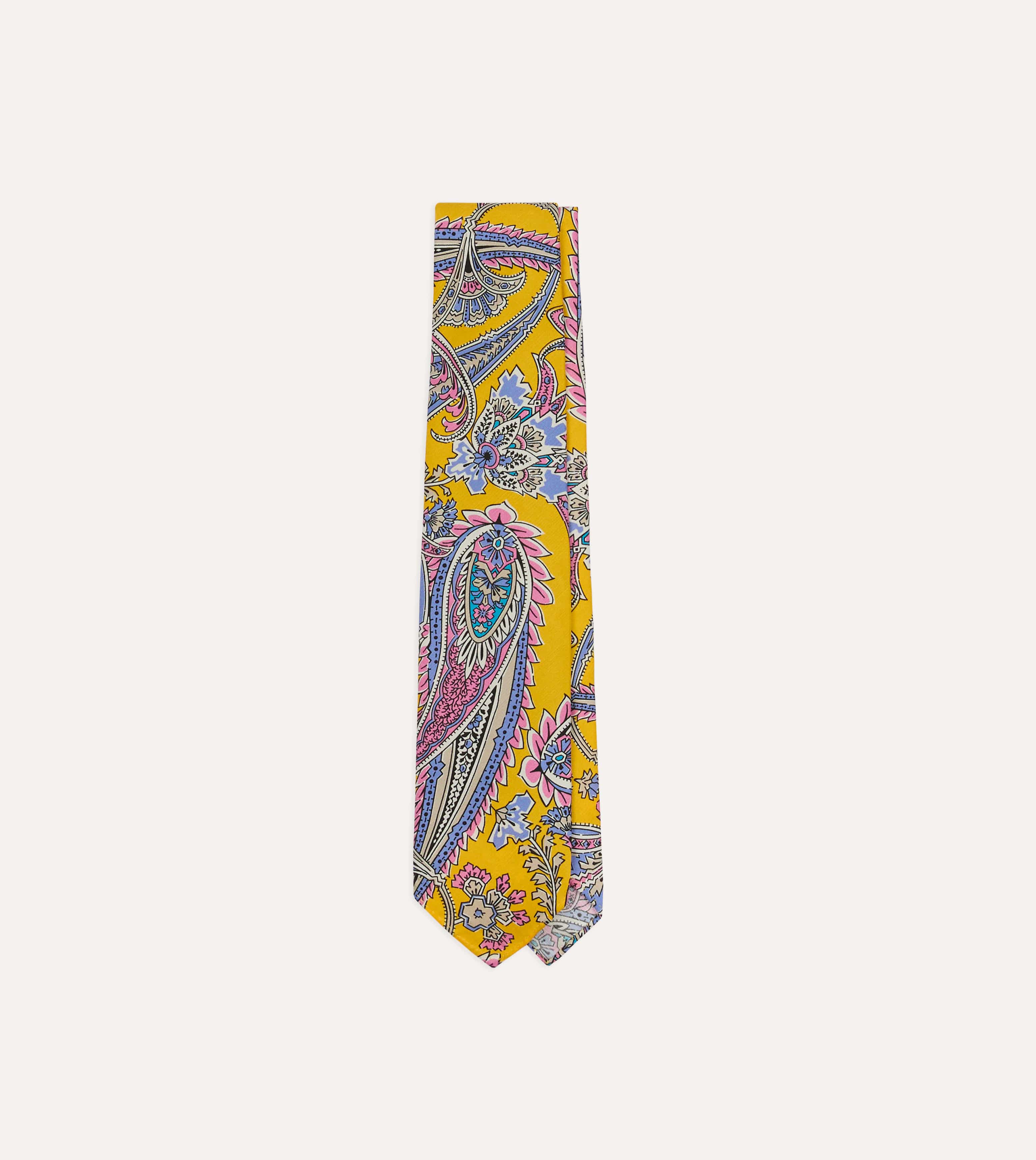 Yellow Nouveau Leaves Shantung Silk Hand-Rolled Tie