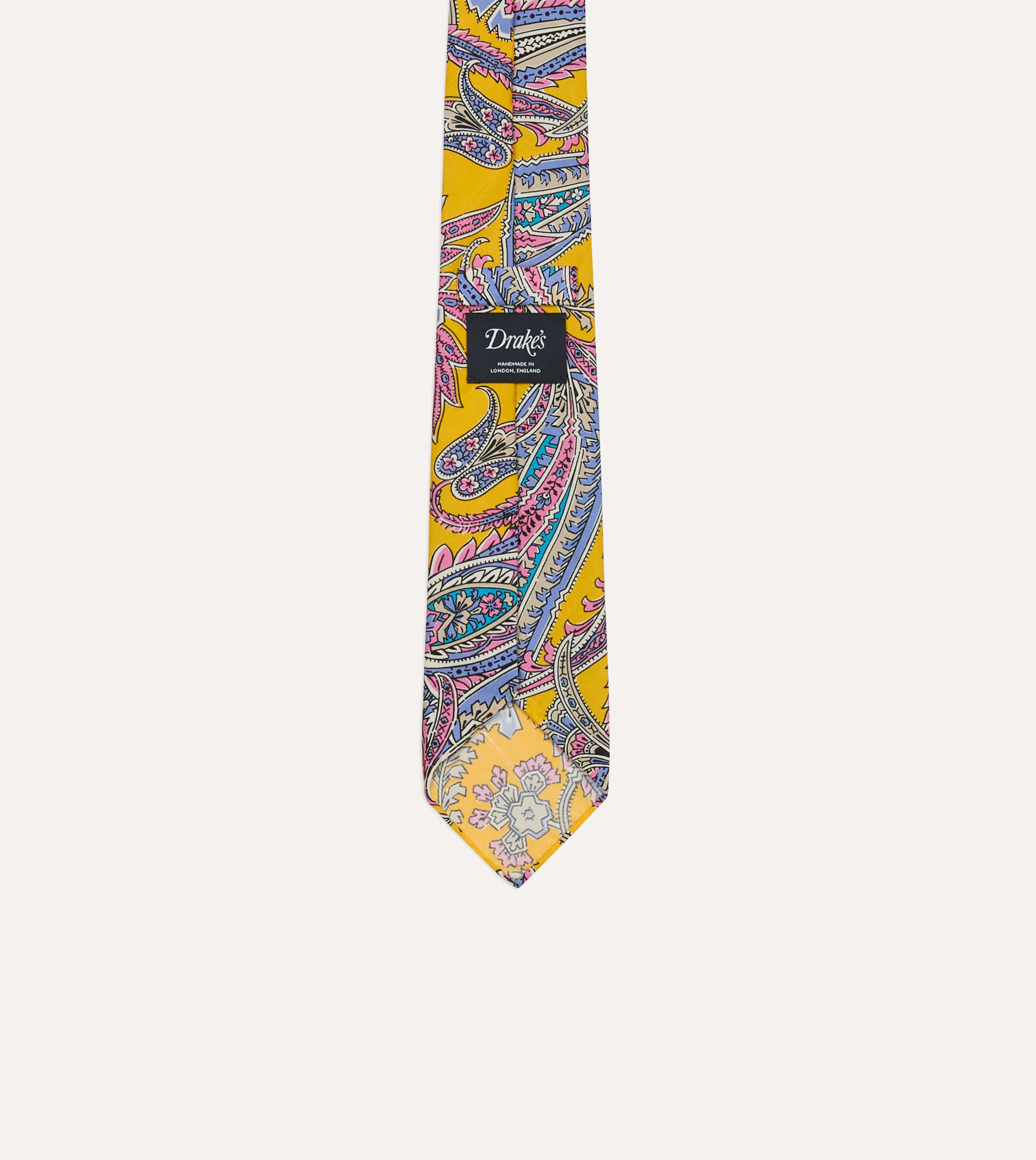 Yellow Nouveau Leaves Shantung Silk Hand-Rolled Tie