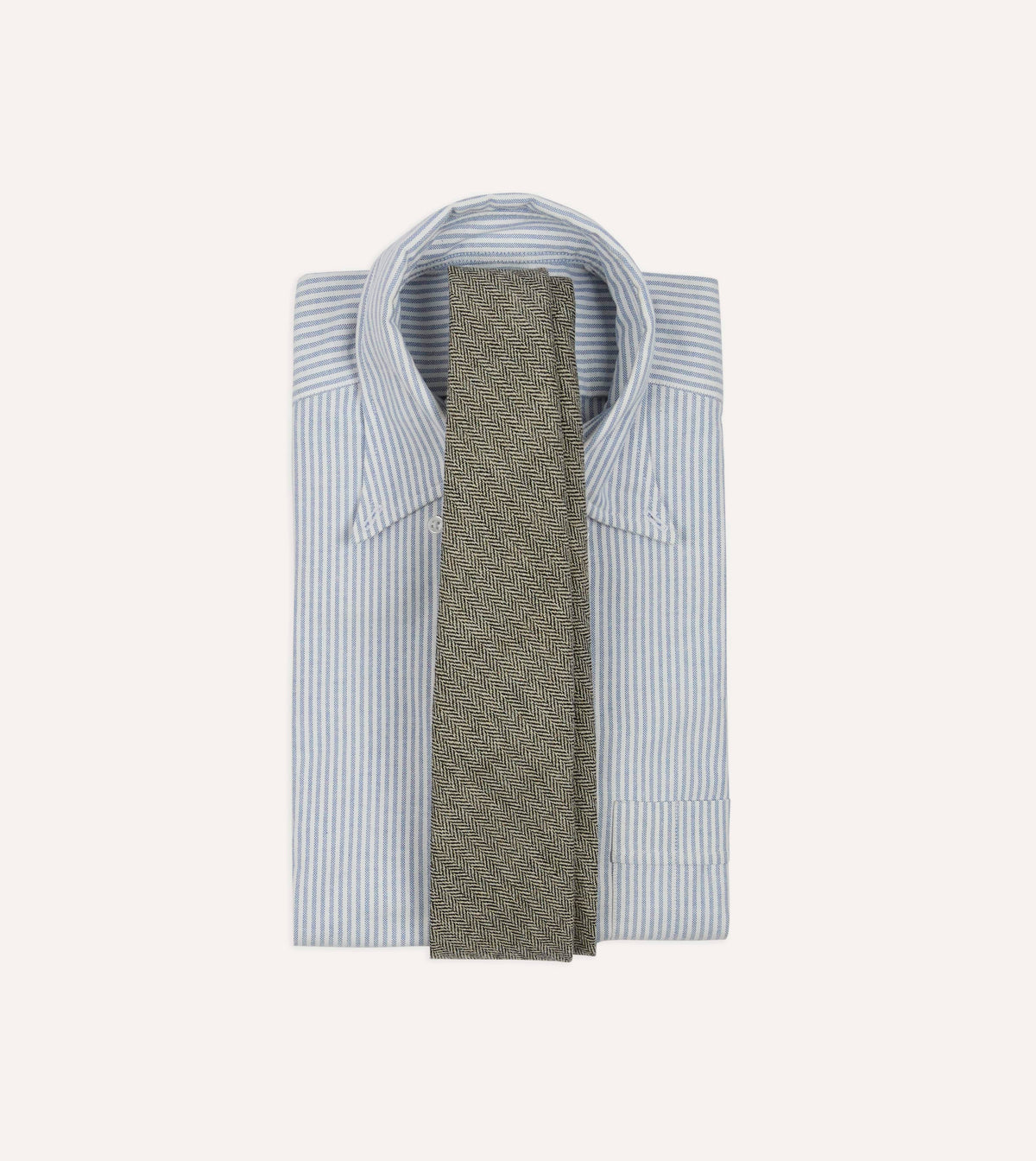 Grey Herringbone Shetland Wool Hand Rolled Tie