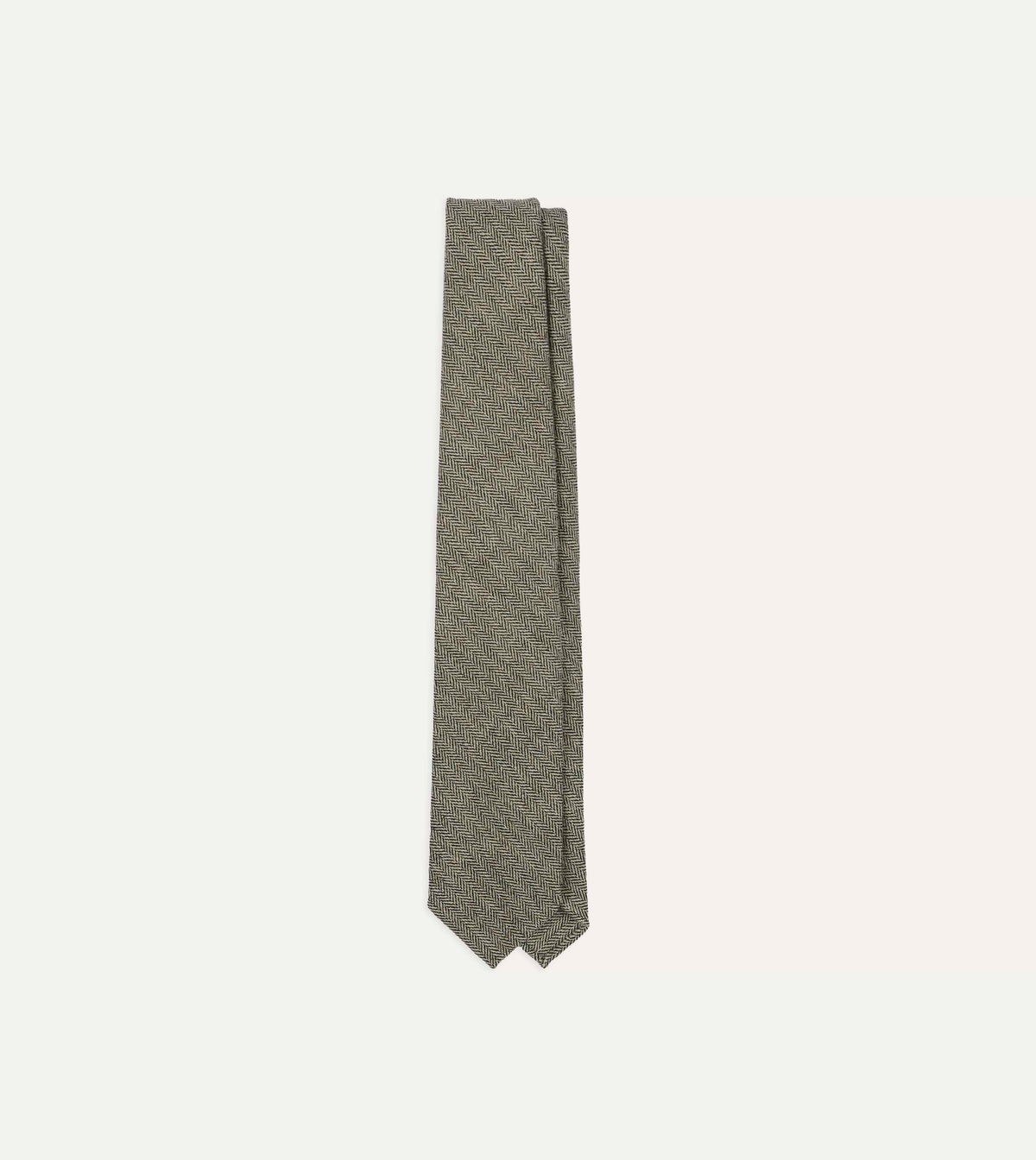 Grey Herringbone Shetland Wool Hand Rolled Tie