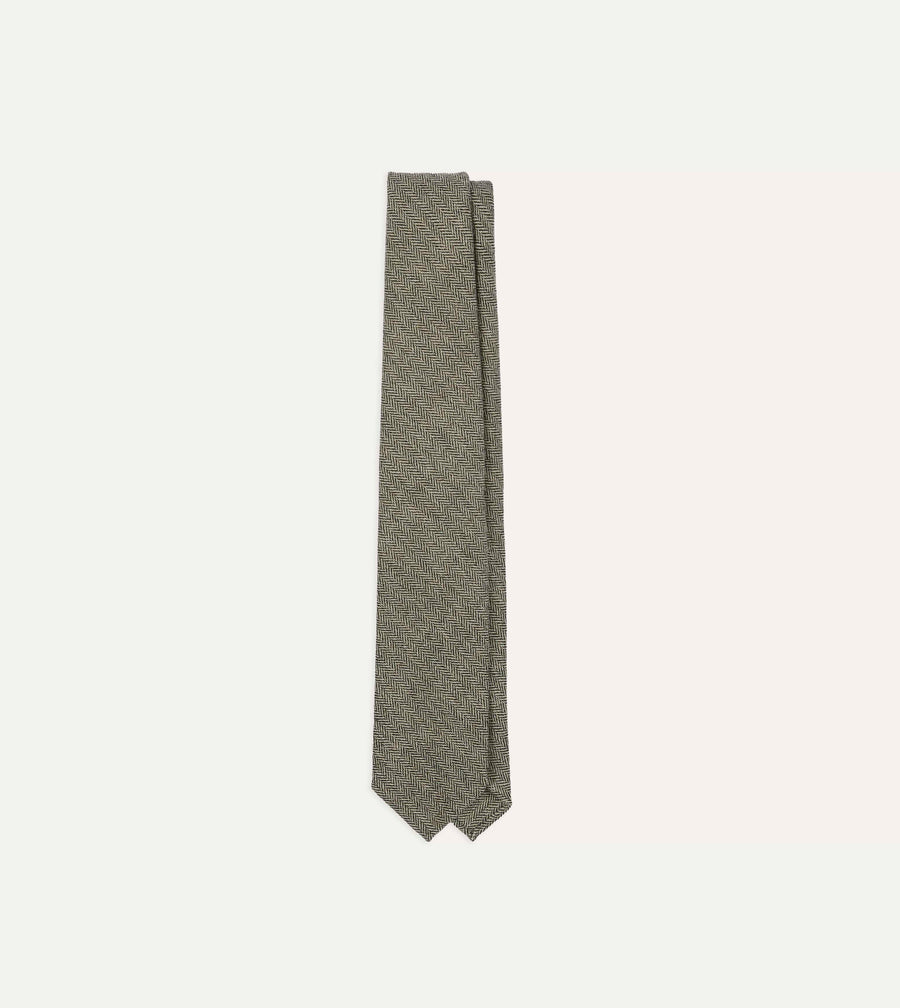 Grey Herringbone Shetland Wool Hand Rolled Tie