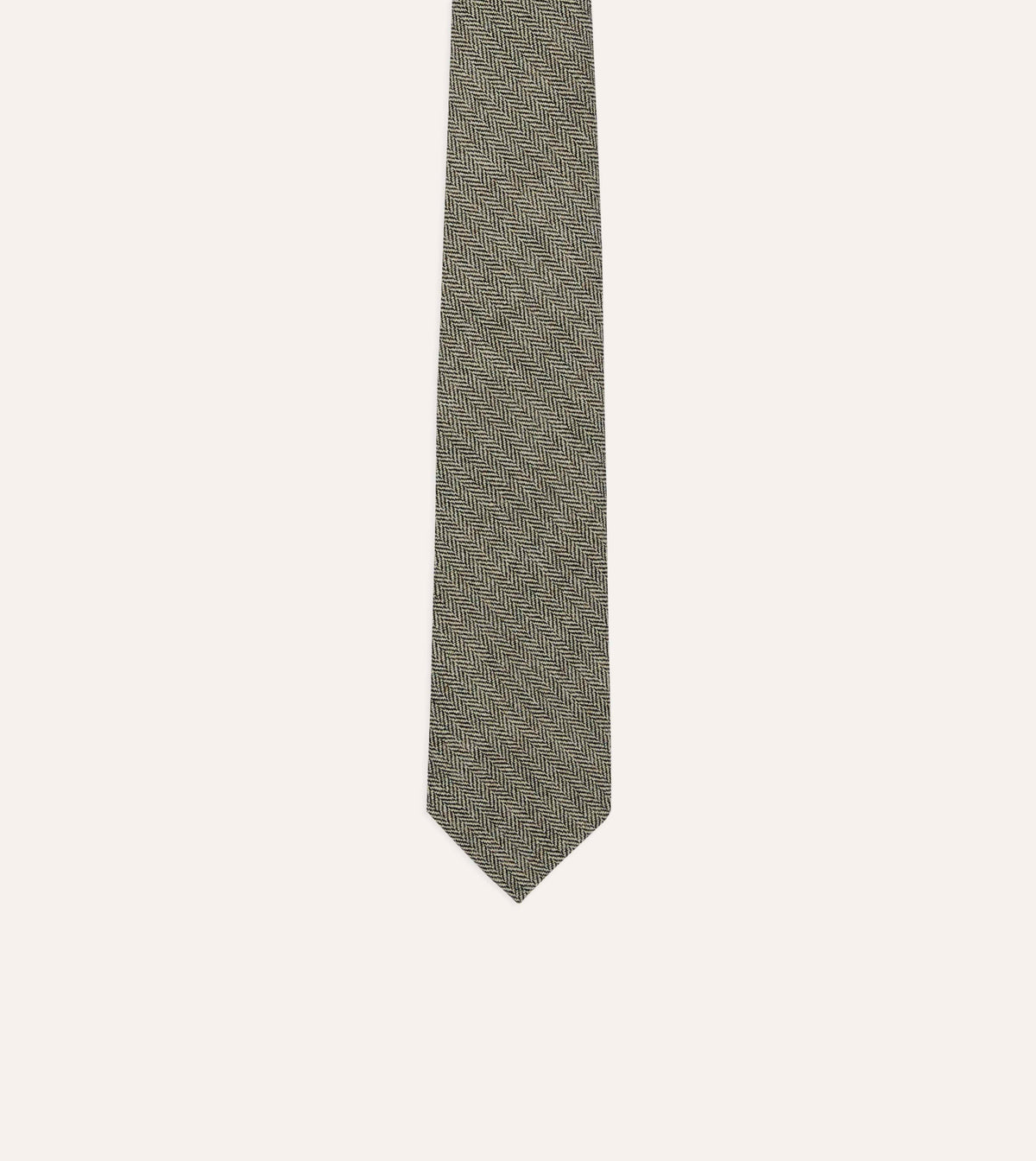 Grey Herringbone Shetland Wool Hand Rolled Tie