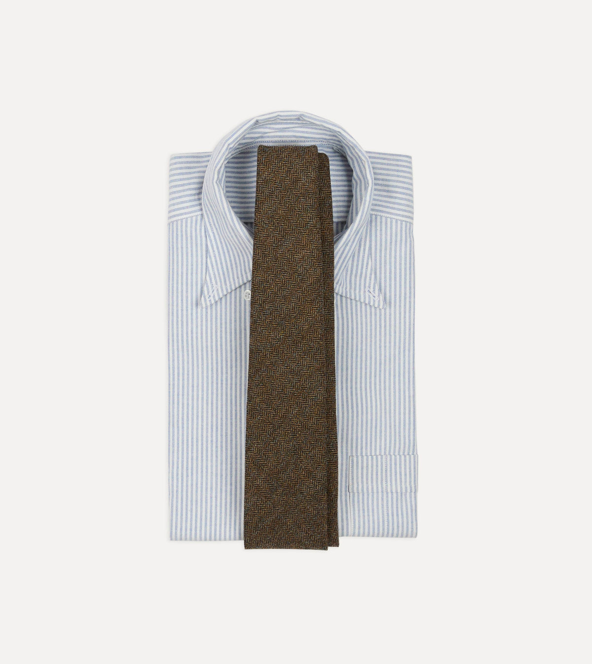 Brown Herringbone Shetland Wool Hand Rolled Tie